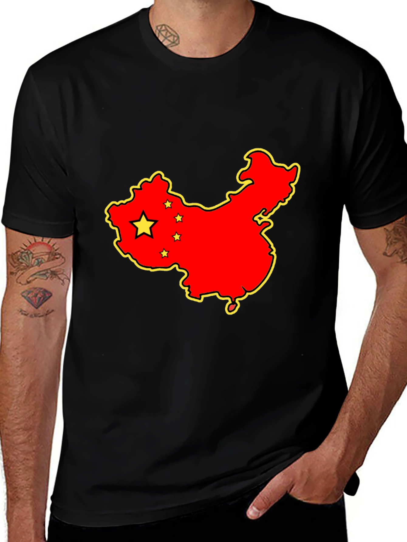 China Map Graphic Tee - Black Cotton T-Shirt