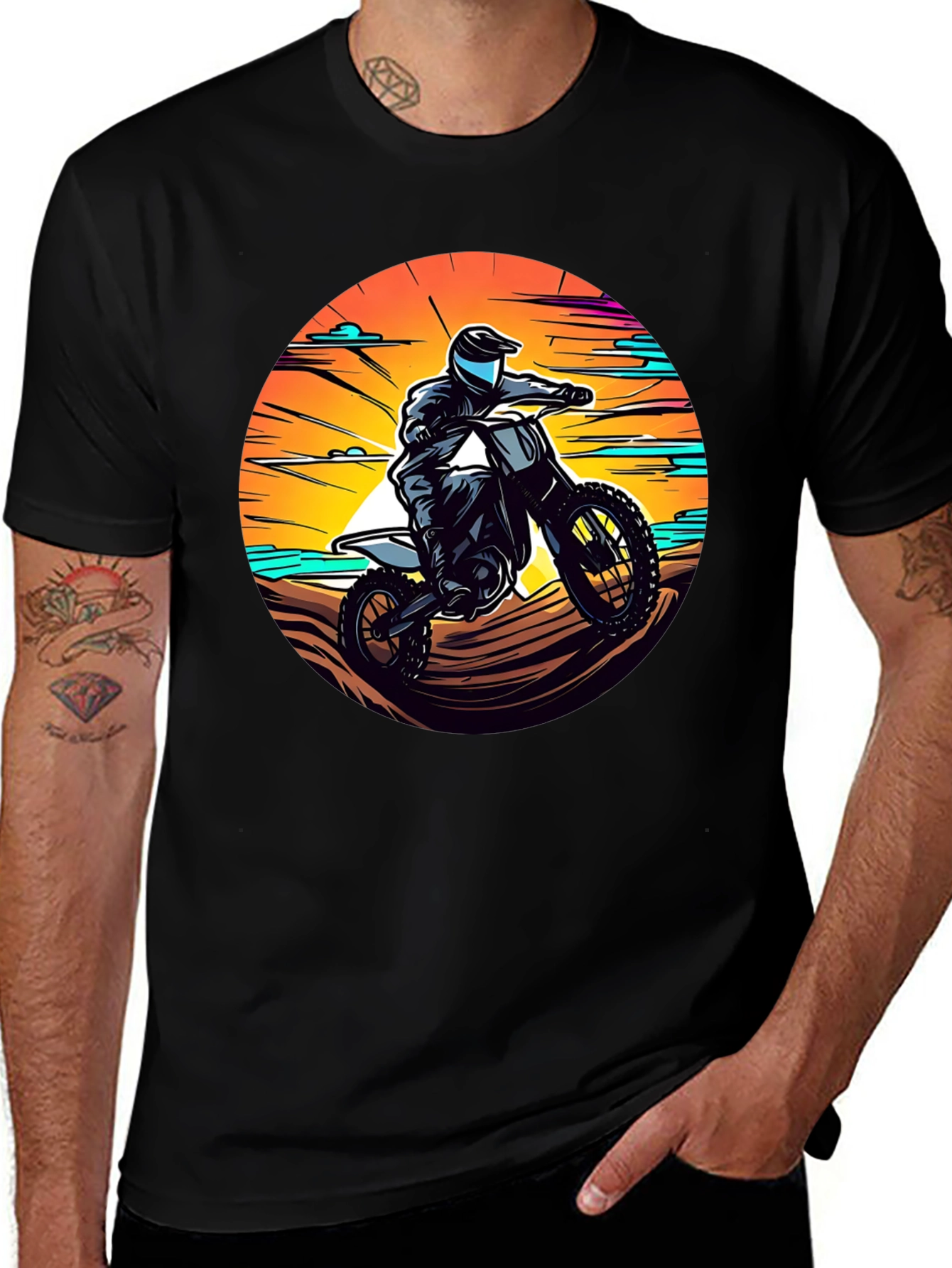 Variant 17 of Motocross Rider Graphic Tee - Black Cotton T-Shirt