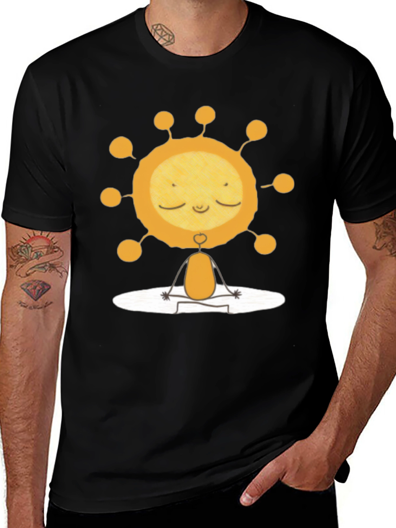 Variant 8 of Meditating Sun Graphic Tee - Black Cotton T-Shirt