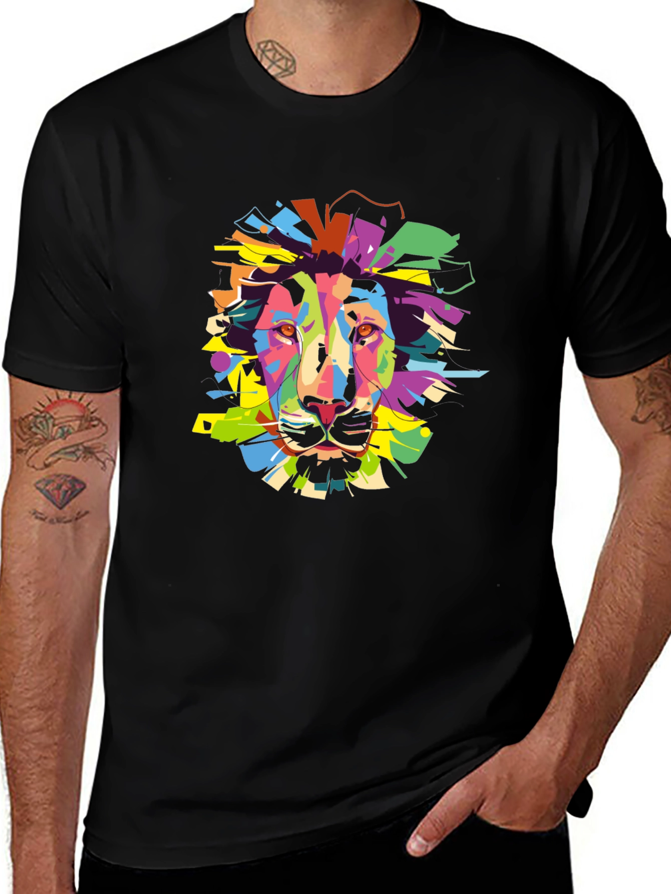 Variant 28 of Vibrant Lion Graphic Tee - Black Cotton T-Shirt