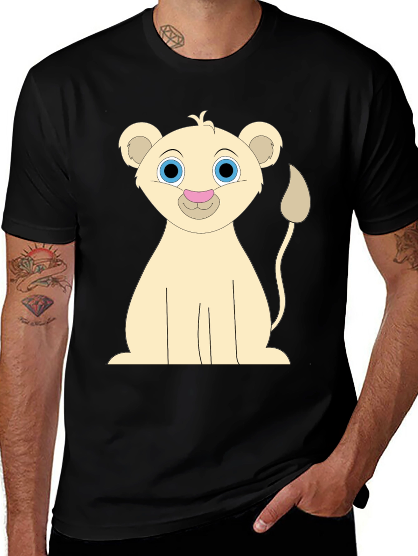 Variant 3 of Cute Cartoon Lion Black T-Shirt
