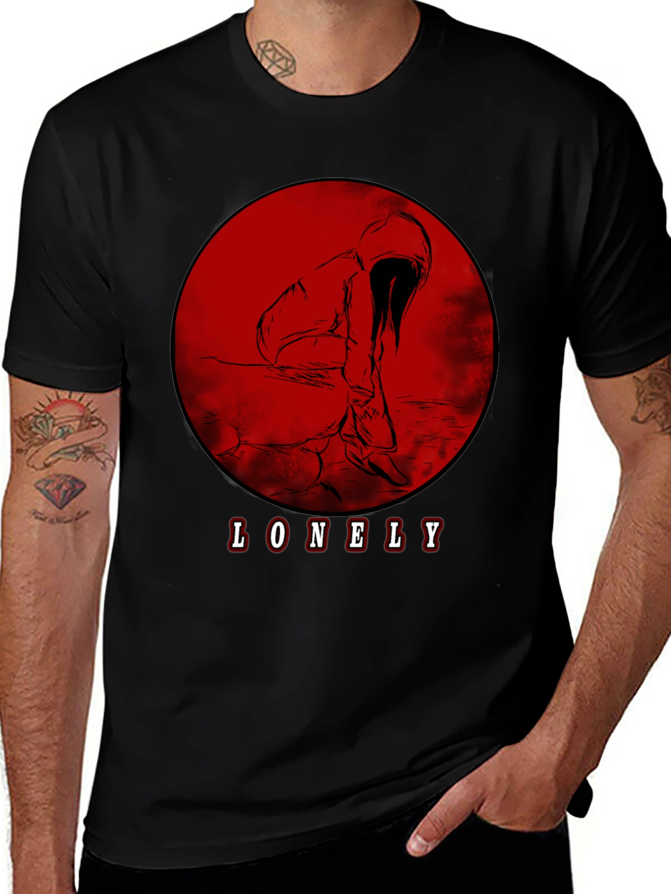 Variant 3 of Lonely Graphic Tee - Red Moon Design