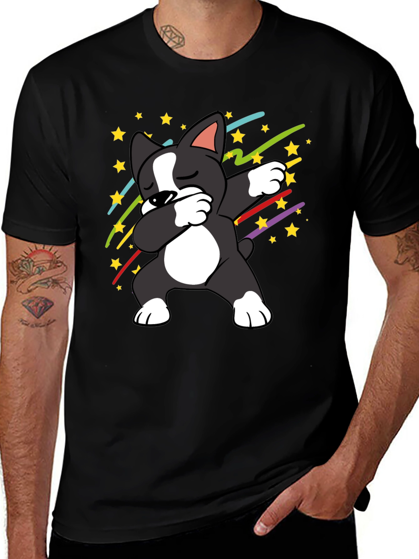 Variant 11 of Dabbing Dog Graphic Tee - Black Cotton T-Shirt