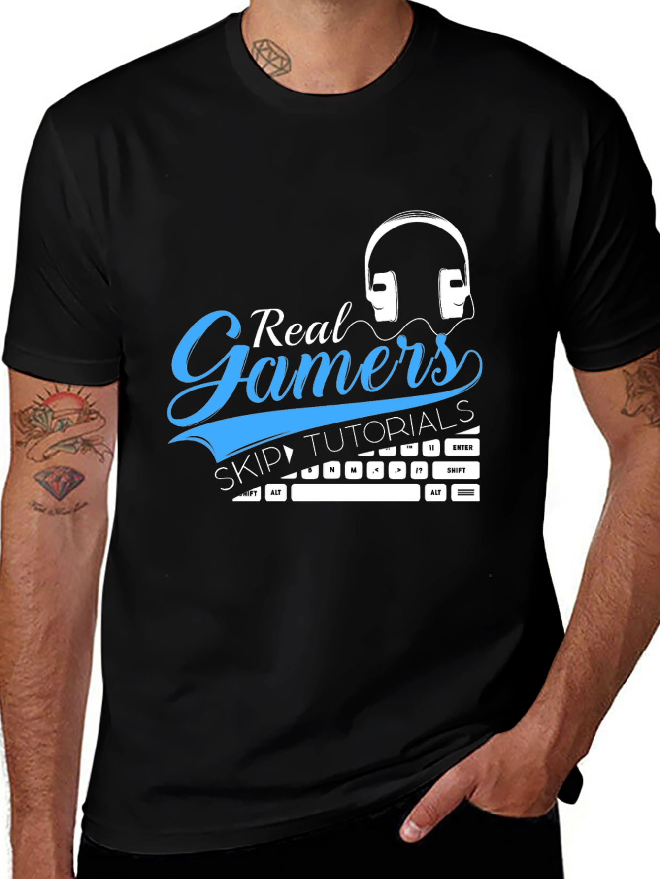 Variant 6 of Real Gamers Skip Tutorials Black T-Shirt