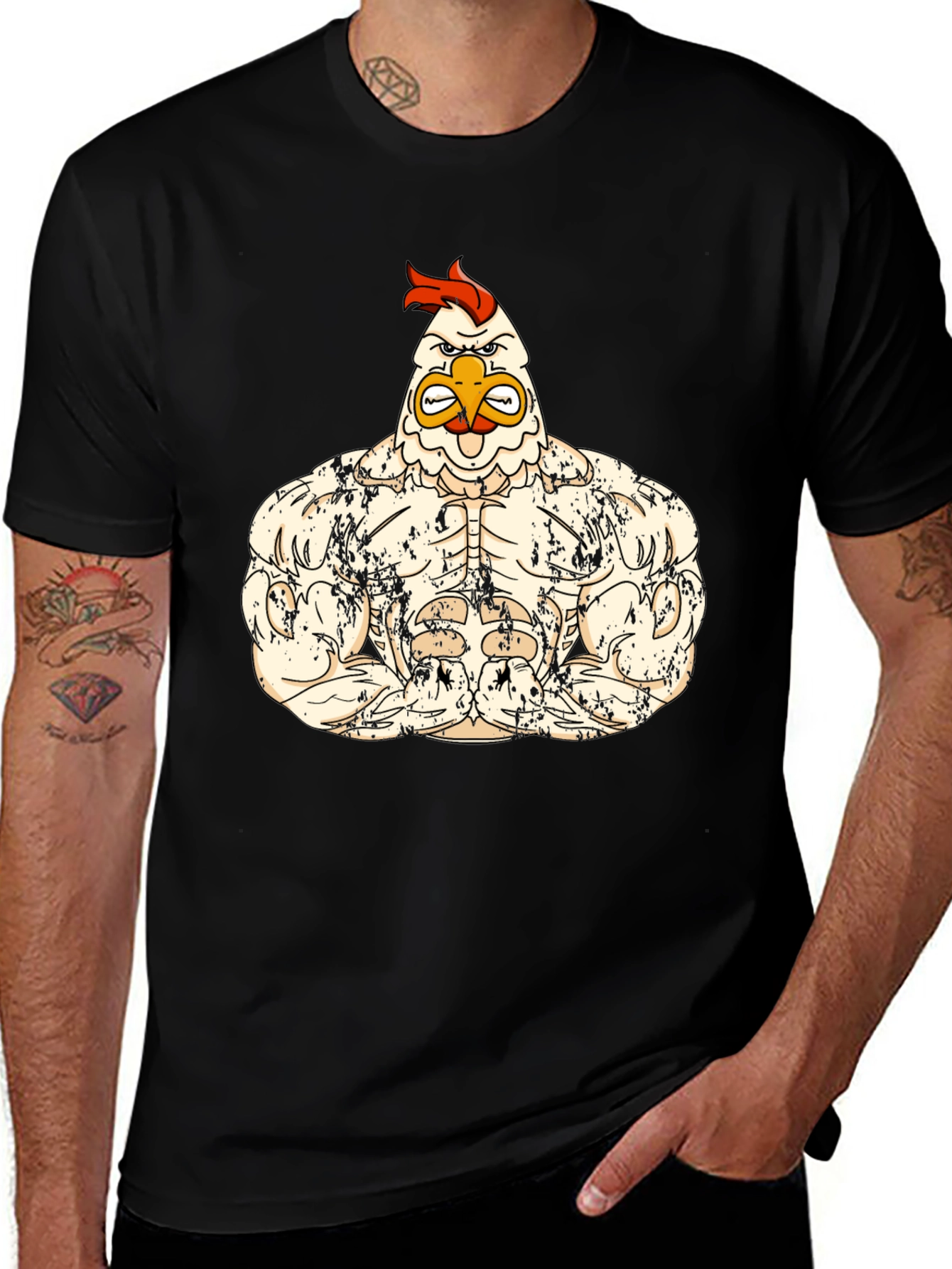Variant 26 of Muscle Chicken Graphic Tee - Black Cotton Shirt