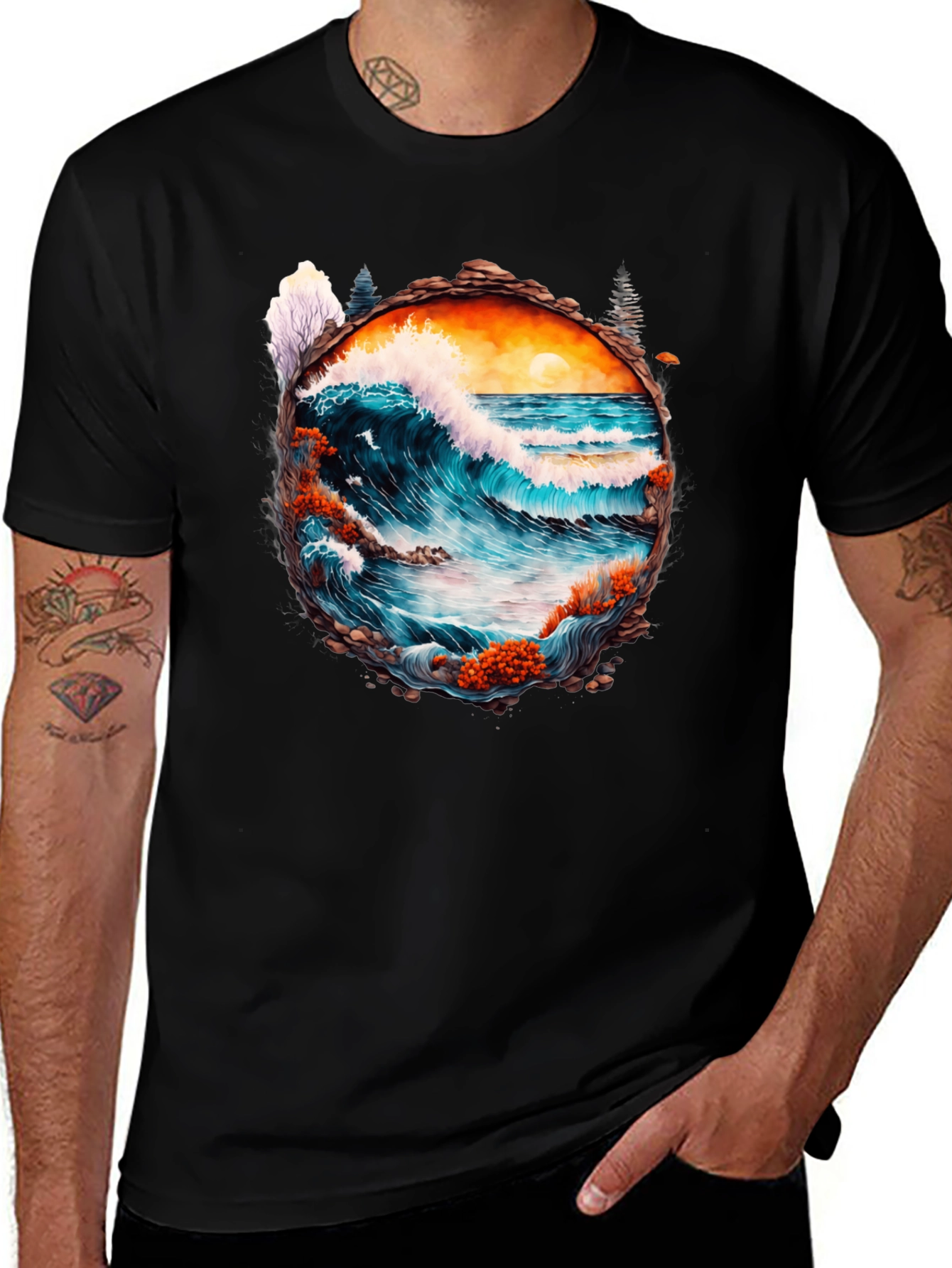 Variant 7 of Ocean Wave Graphic Tee - Artistic Nature Design