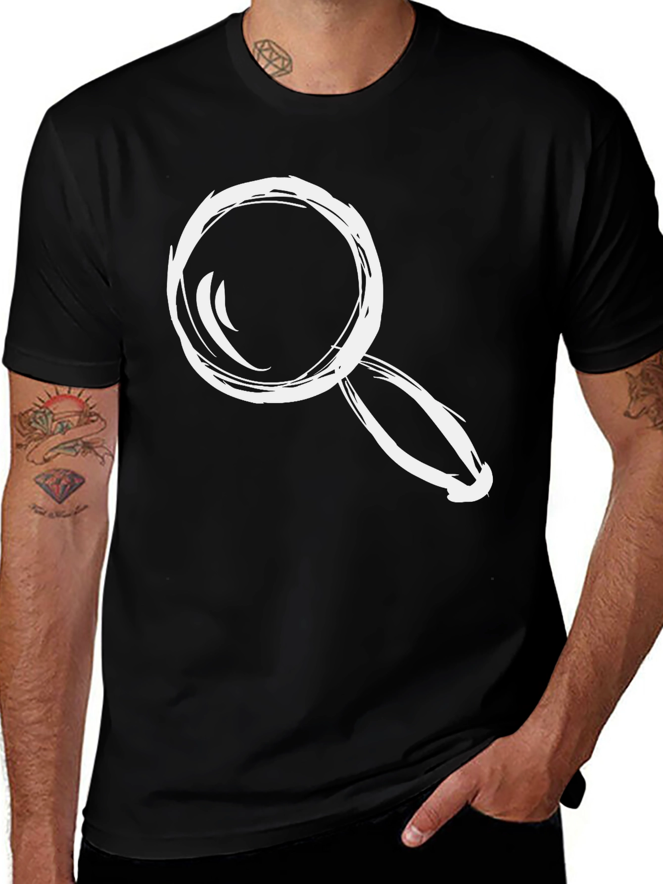 Variant 30 of Magnifying Glass Graphic Tee - Black Cotton Casual Shirt