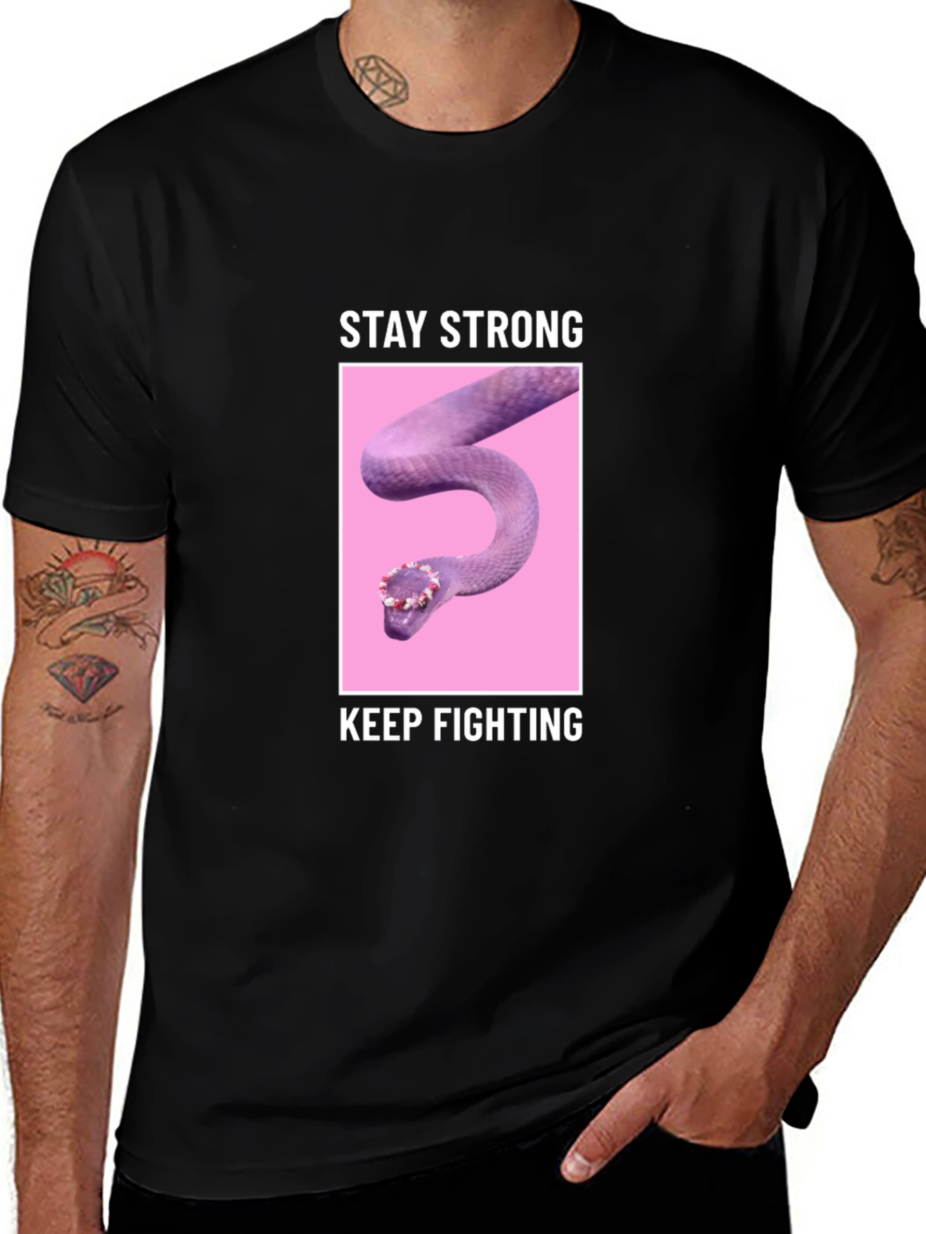 Variant 17 of Stay Strong T-Shirt with Snake Design
