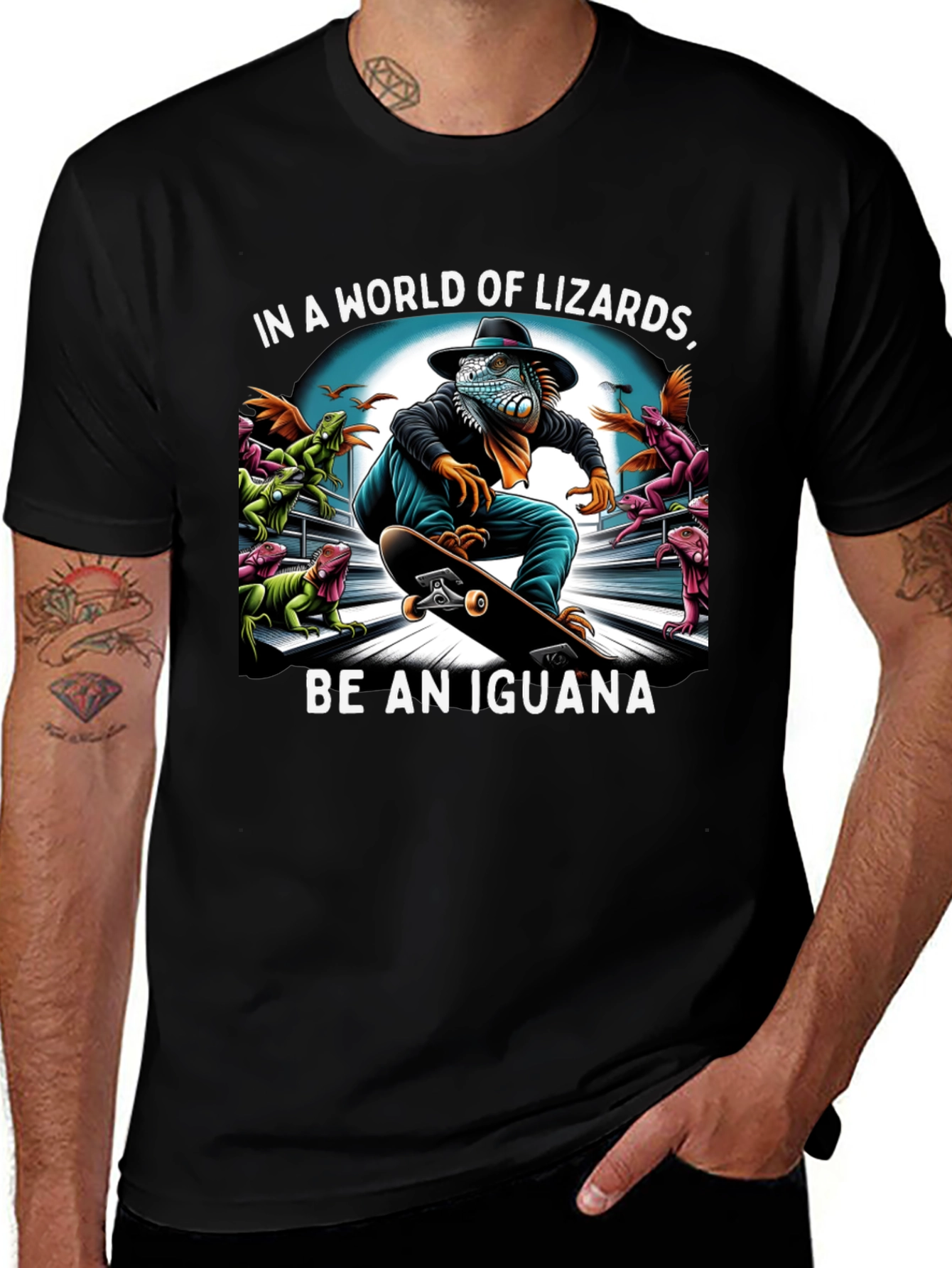 Variant 6 of Iguana Skateboard T-Shirt - Be an Iguana!