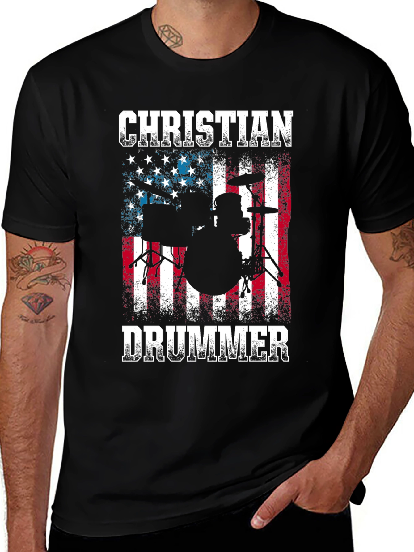 Christian Drummer T-Shirt American Flag Design
