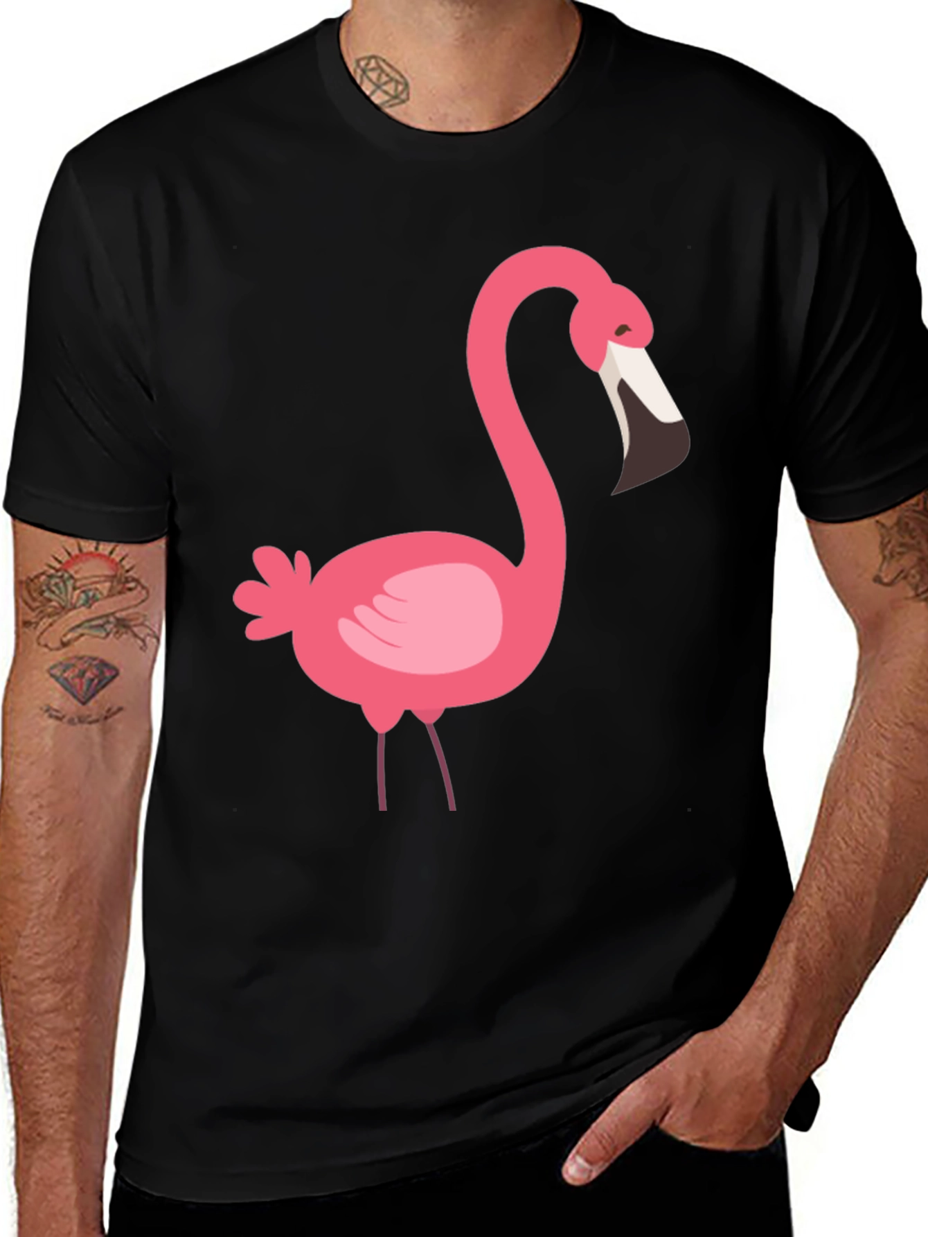Variant 9 of Pink Flamingo Graphic Tee - Casual Black T-Shirt