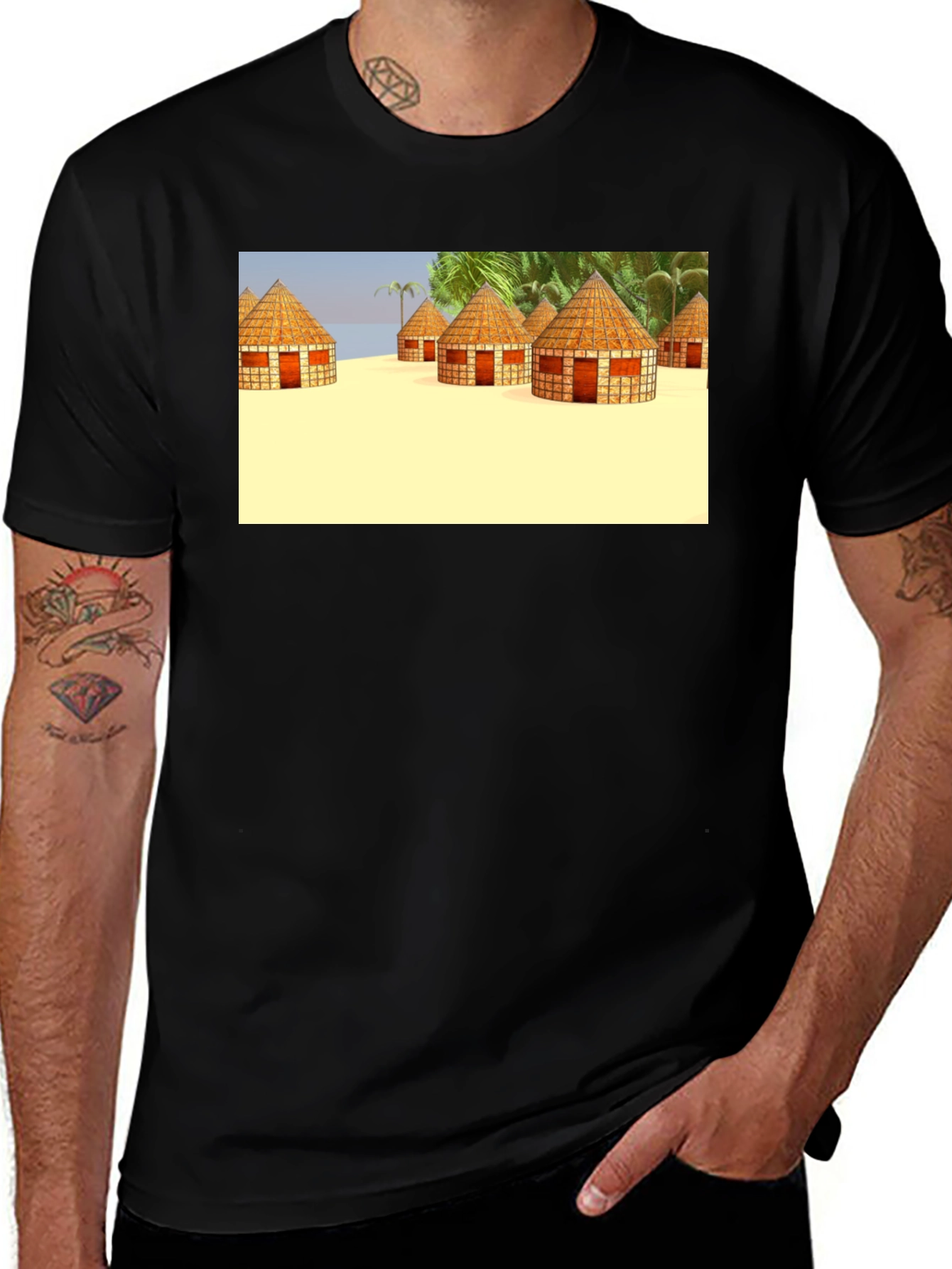 Variant 8 of Island Huts Graphic Black Tee