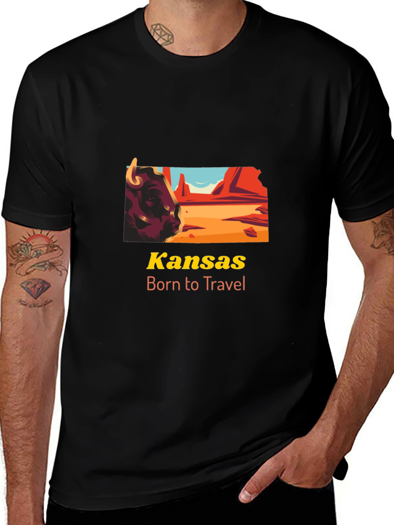 Kansas Born to Travel Graphic Tee - Black