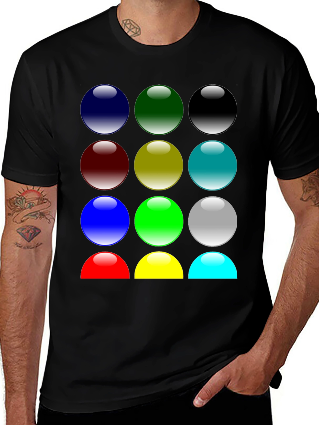 Variant 5 of Colorful Button Graphic Black T-Shirt