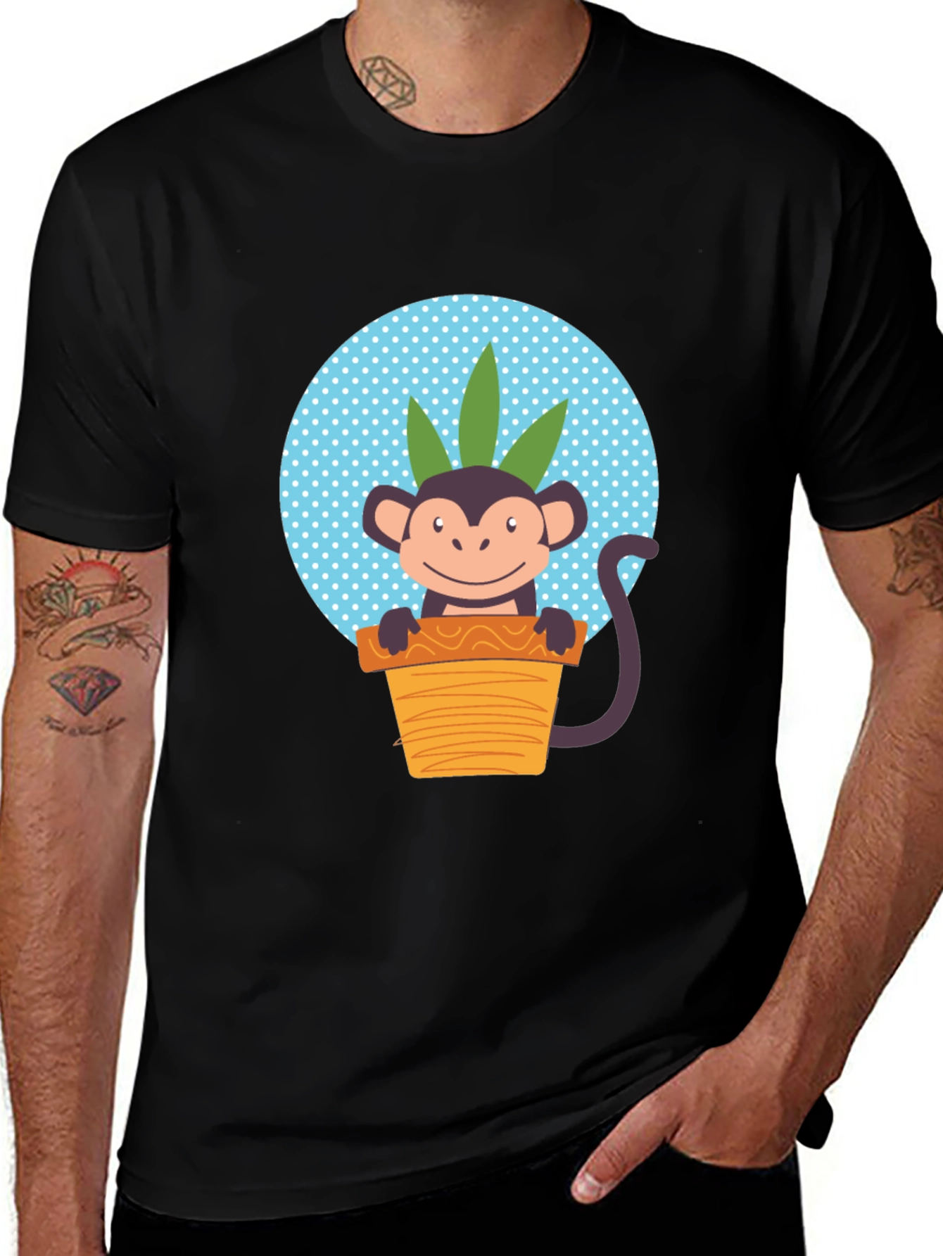 Variant 15 of Monkey in Pot Black T-Shirt