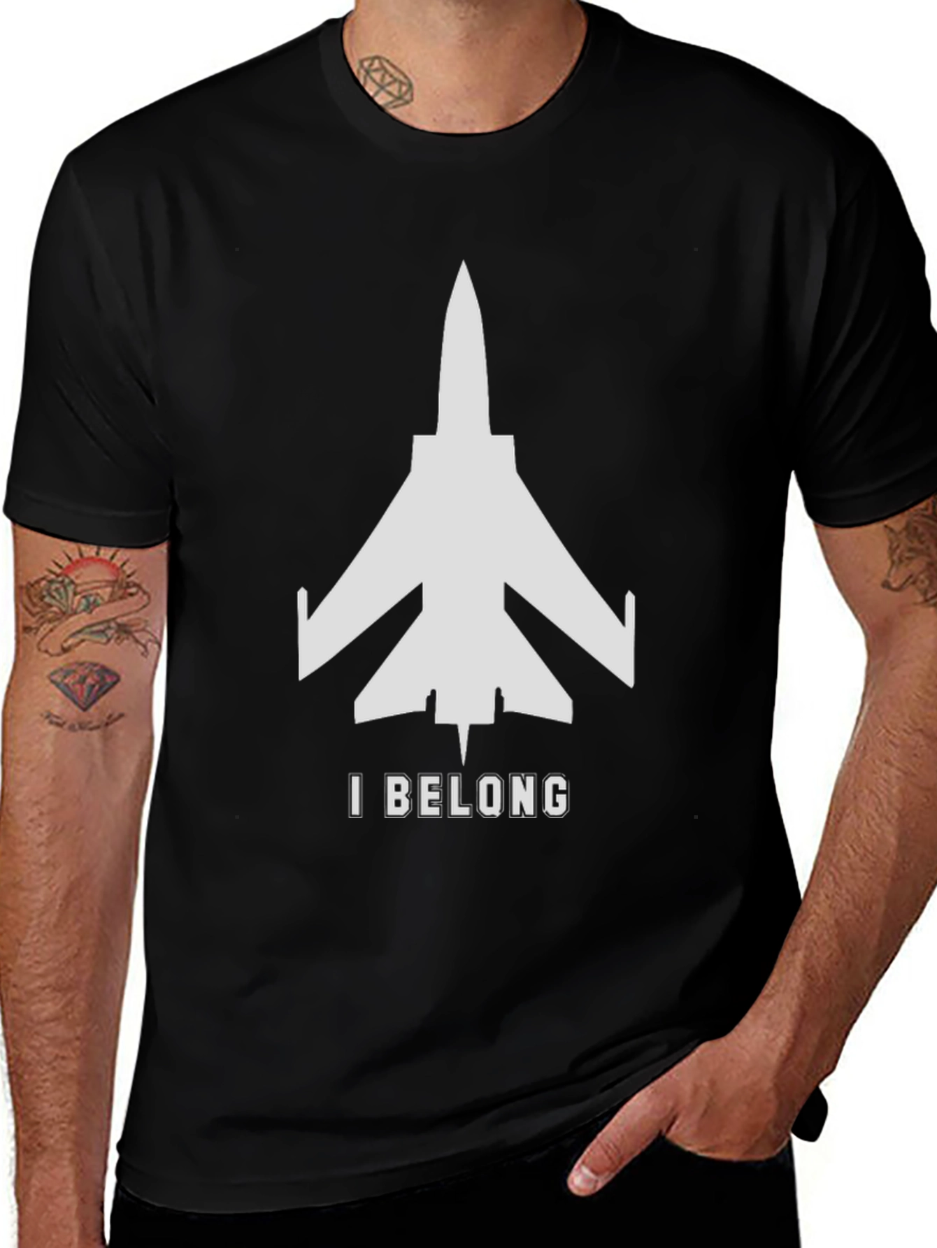 Variant 6 of I Belong Jet Fighter Graphic T-Shirt - Black Cotton Tee