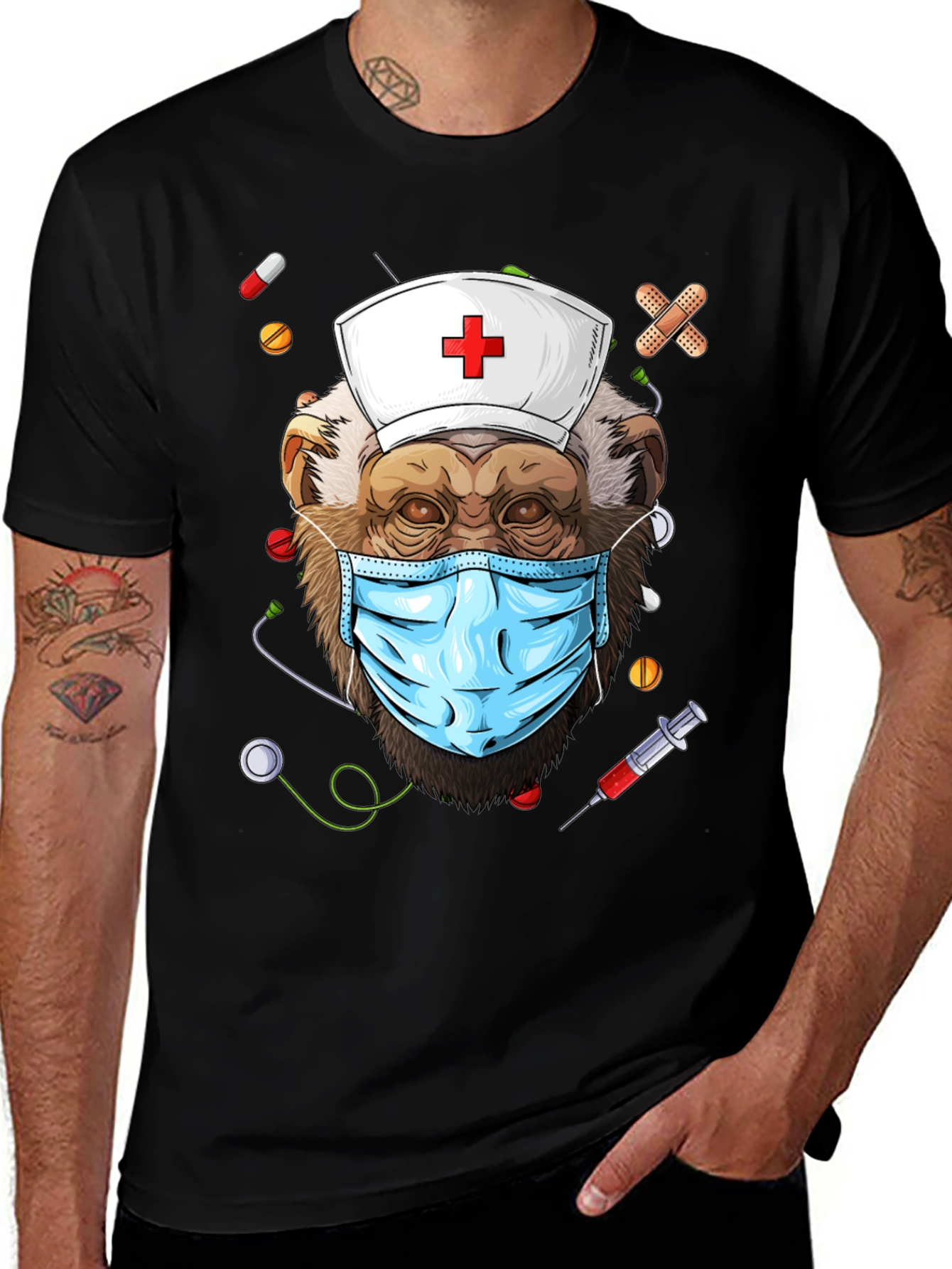 Variant 14 of Nurse Monkey Graphic T-Shirt - Unique & Fun Design!