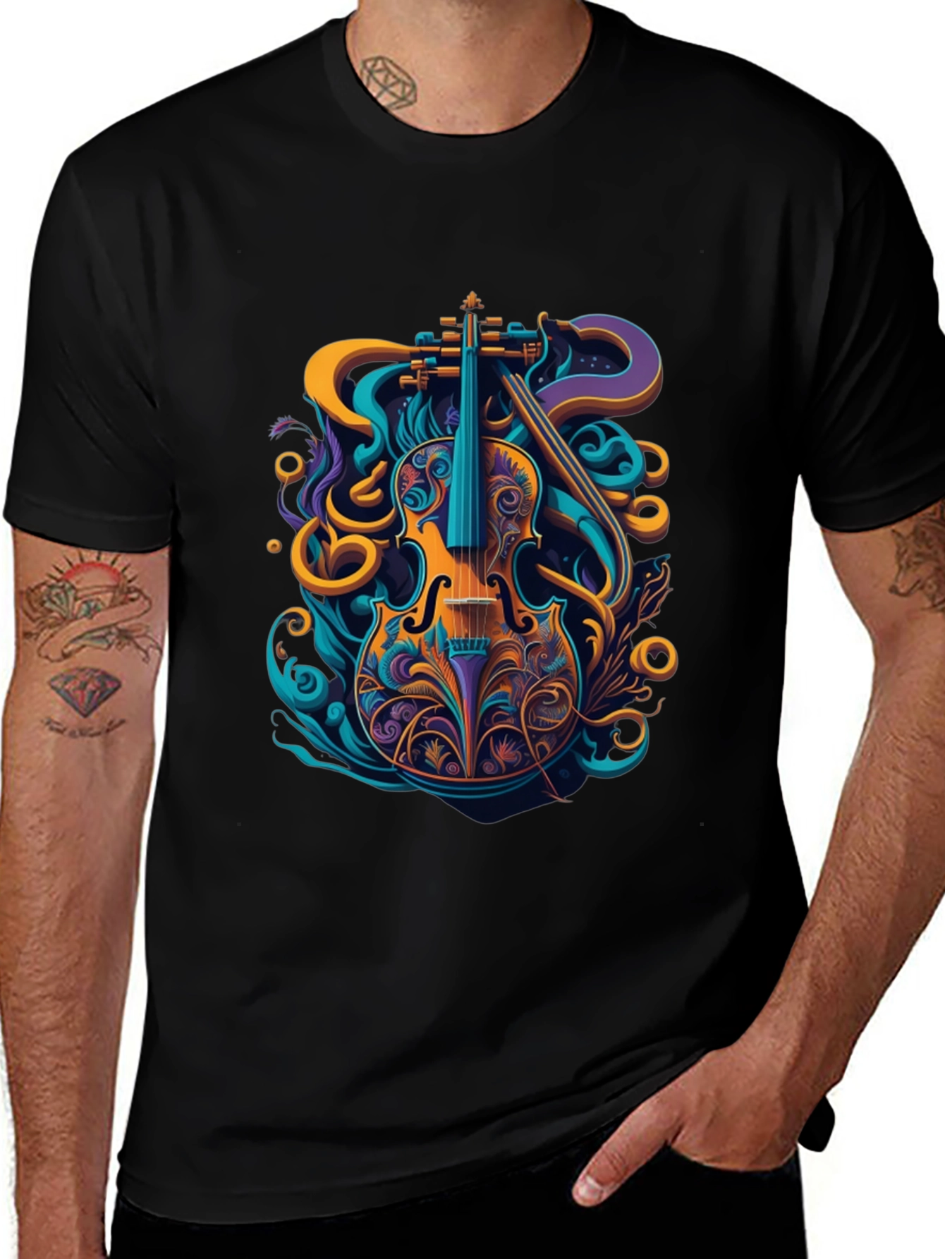 Variant 9 of Vibrant Violin Graphic Tee - Stylish Musical Design