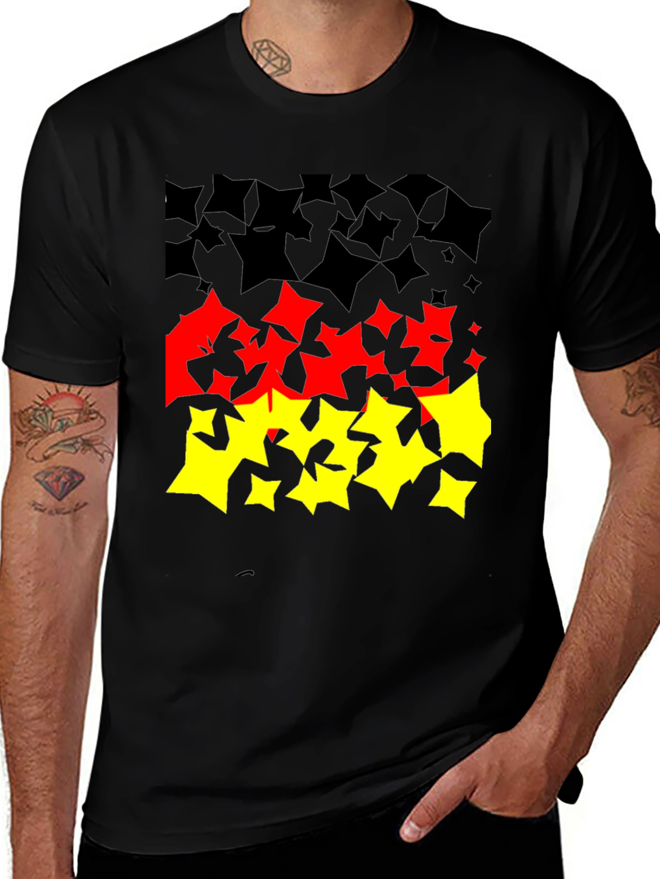 Variant 4 of Germany Flag Star Pattern Black T-Shirt