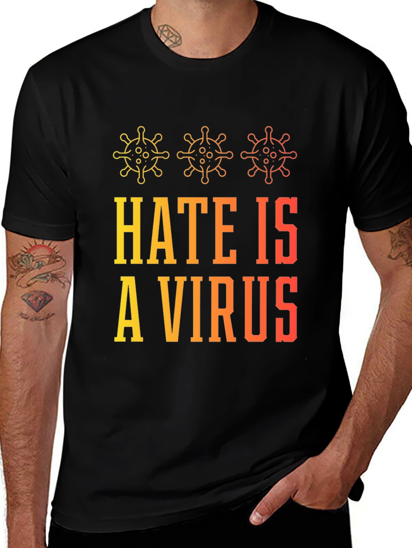 Hate is a Virus Graphic Tee - Black Crew Neck