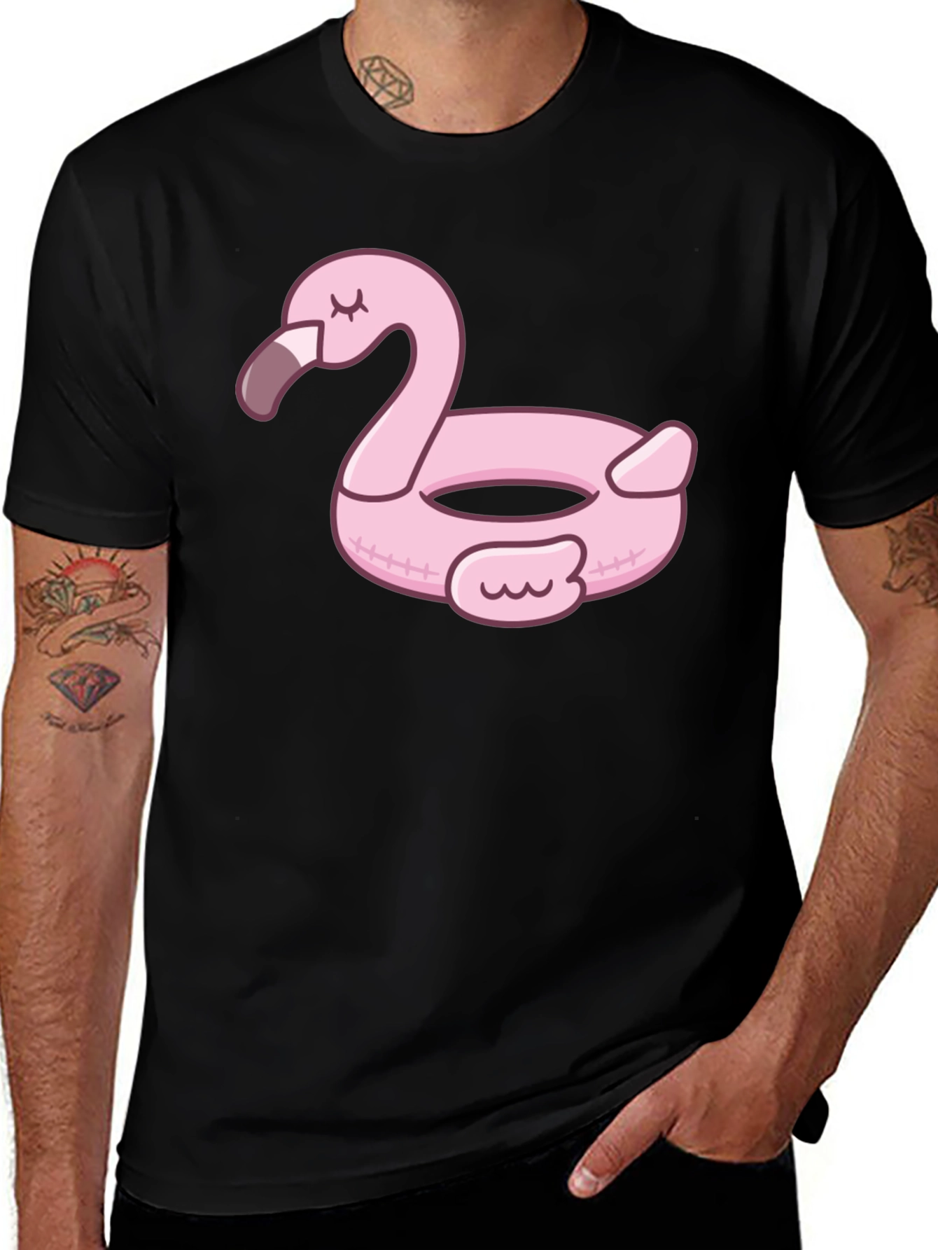 Variant 12 of Pink Flamingo Pool Float Graphic Tee - Black