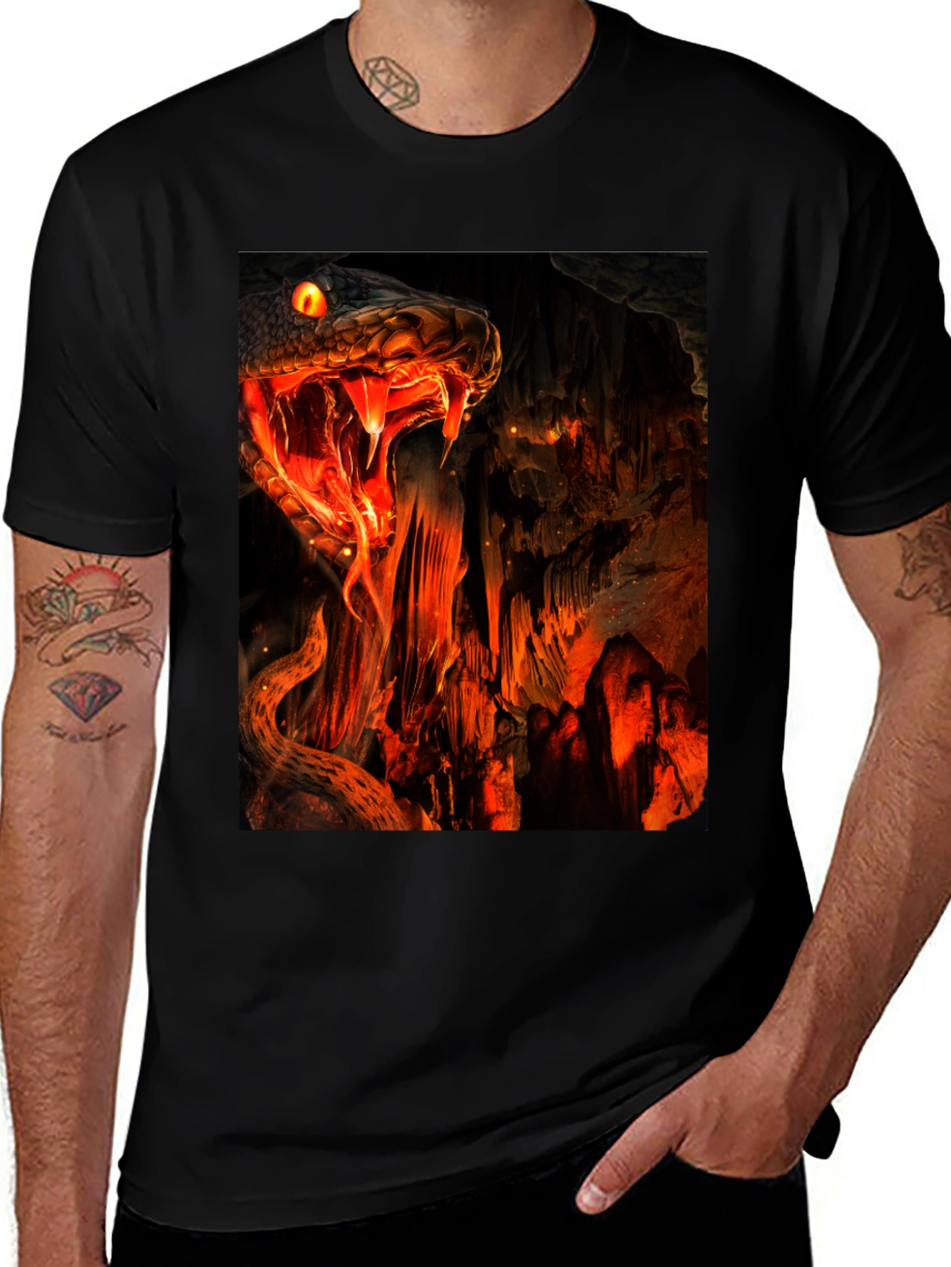 Variant 22 of Fiery Snake Print Black T-Shirt