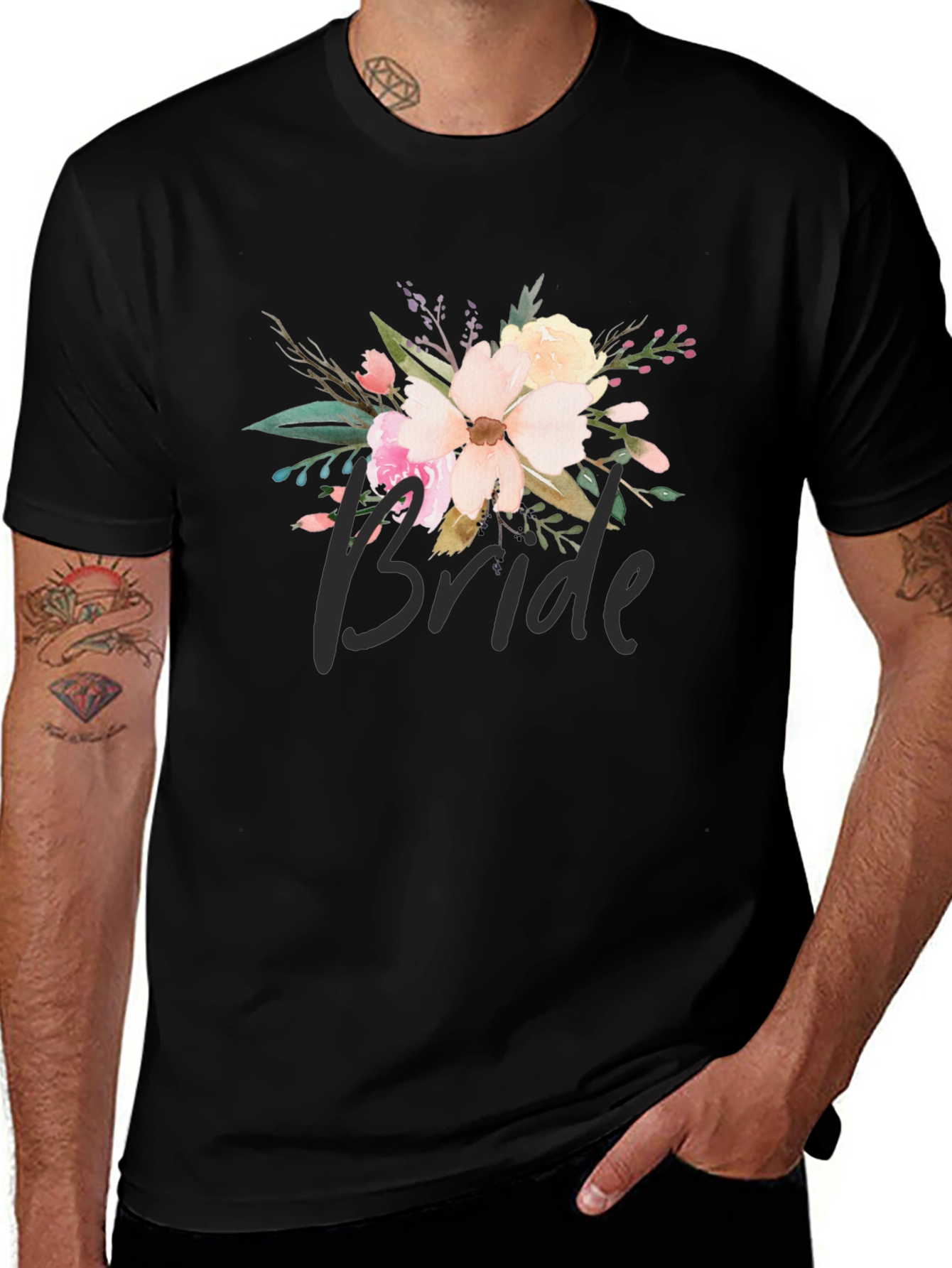 Variant 2 of Bride Floral Graphic Black T-Shirt
