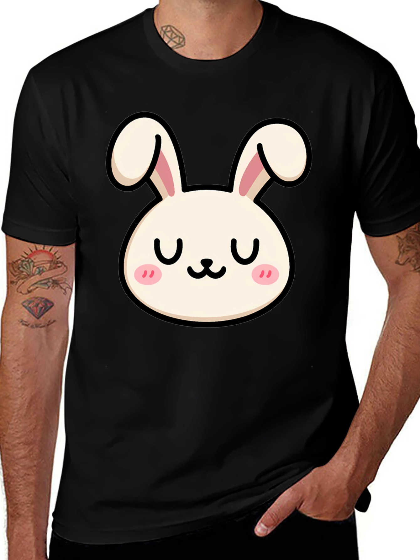 Cute Bunny Graphic Tee - Black Cotton Comfort