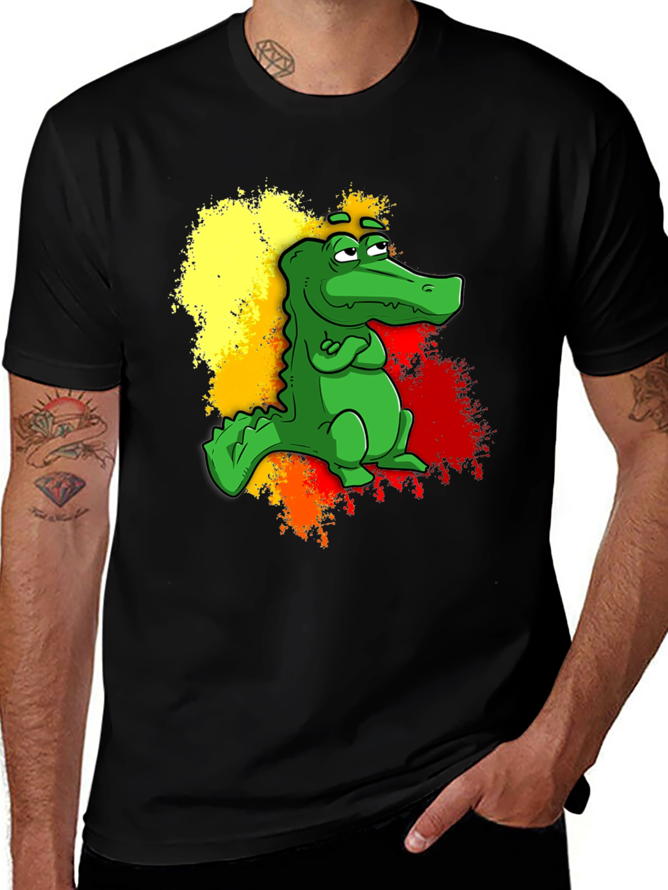 Variant 21 of Cartoon Alligator Graphic Tee - Men's Black T-Shirt
