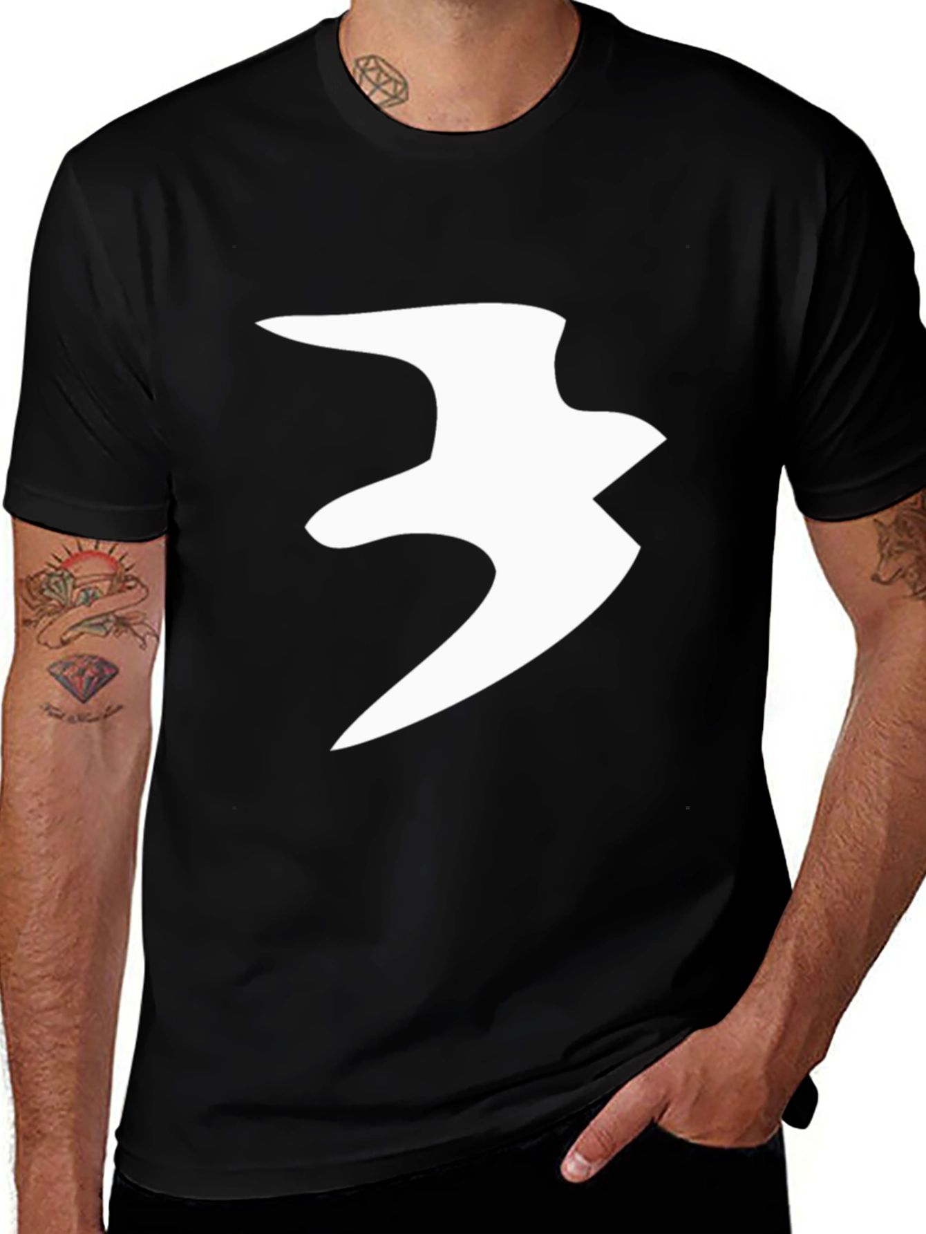 Variant 19 of Modern Black T-Shirt with White Abstract Bird Design