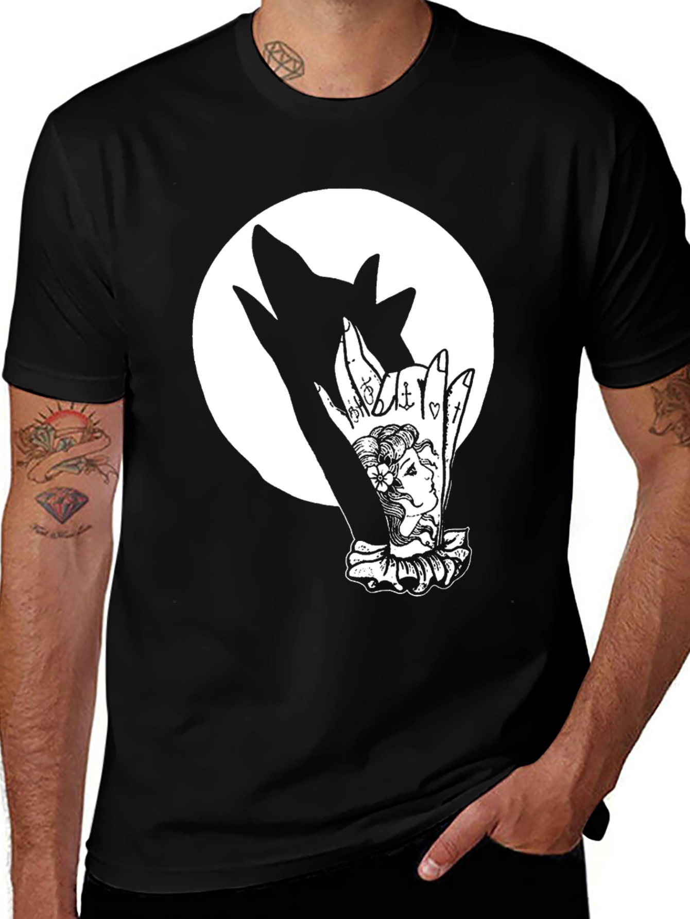 Variant 10 of Hand Shadow T-Shirt: Lunar Wolf Design