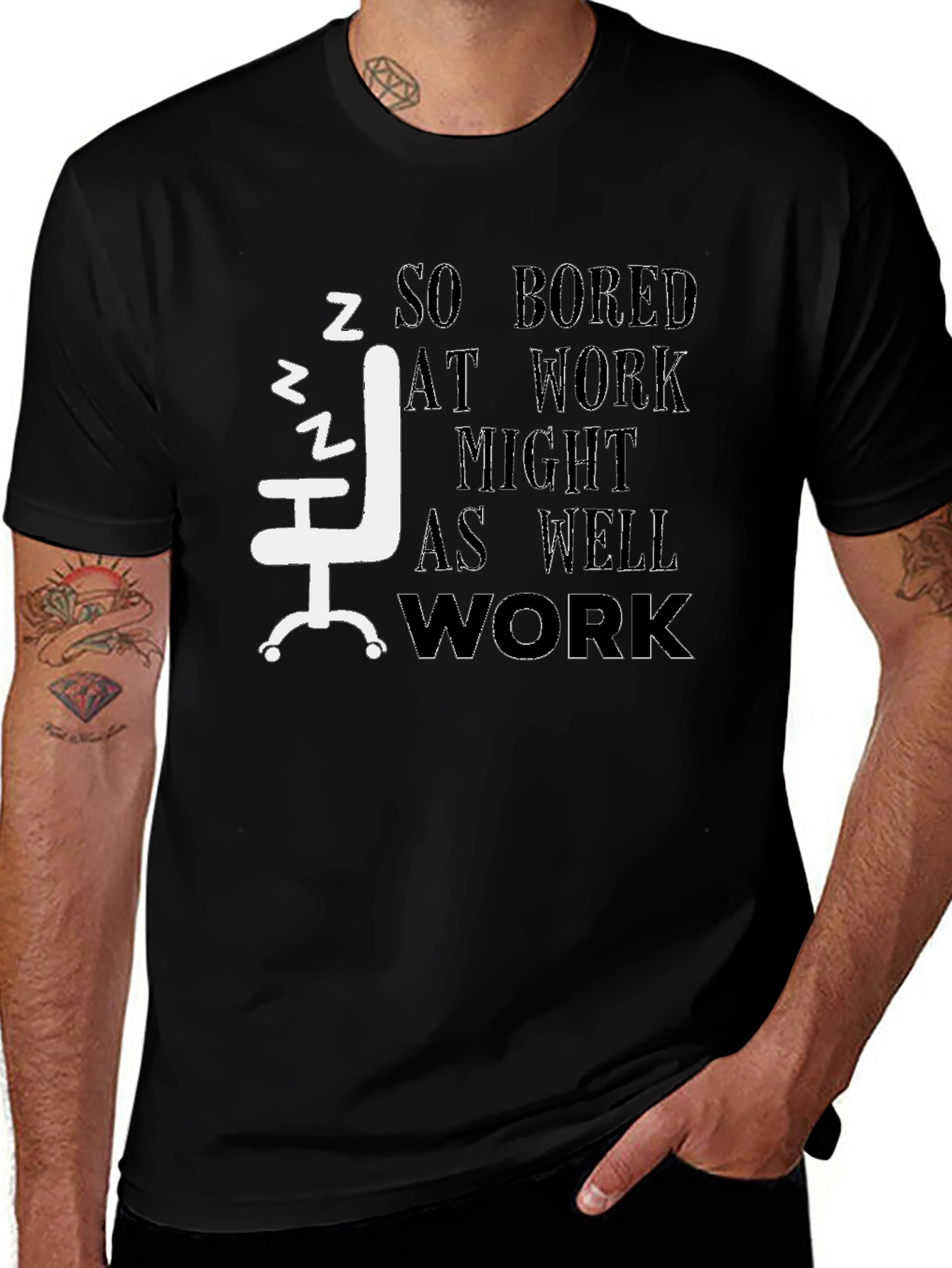 So Bored at Work Graphic Tee - Black Cotton T-Shirt