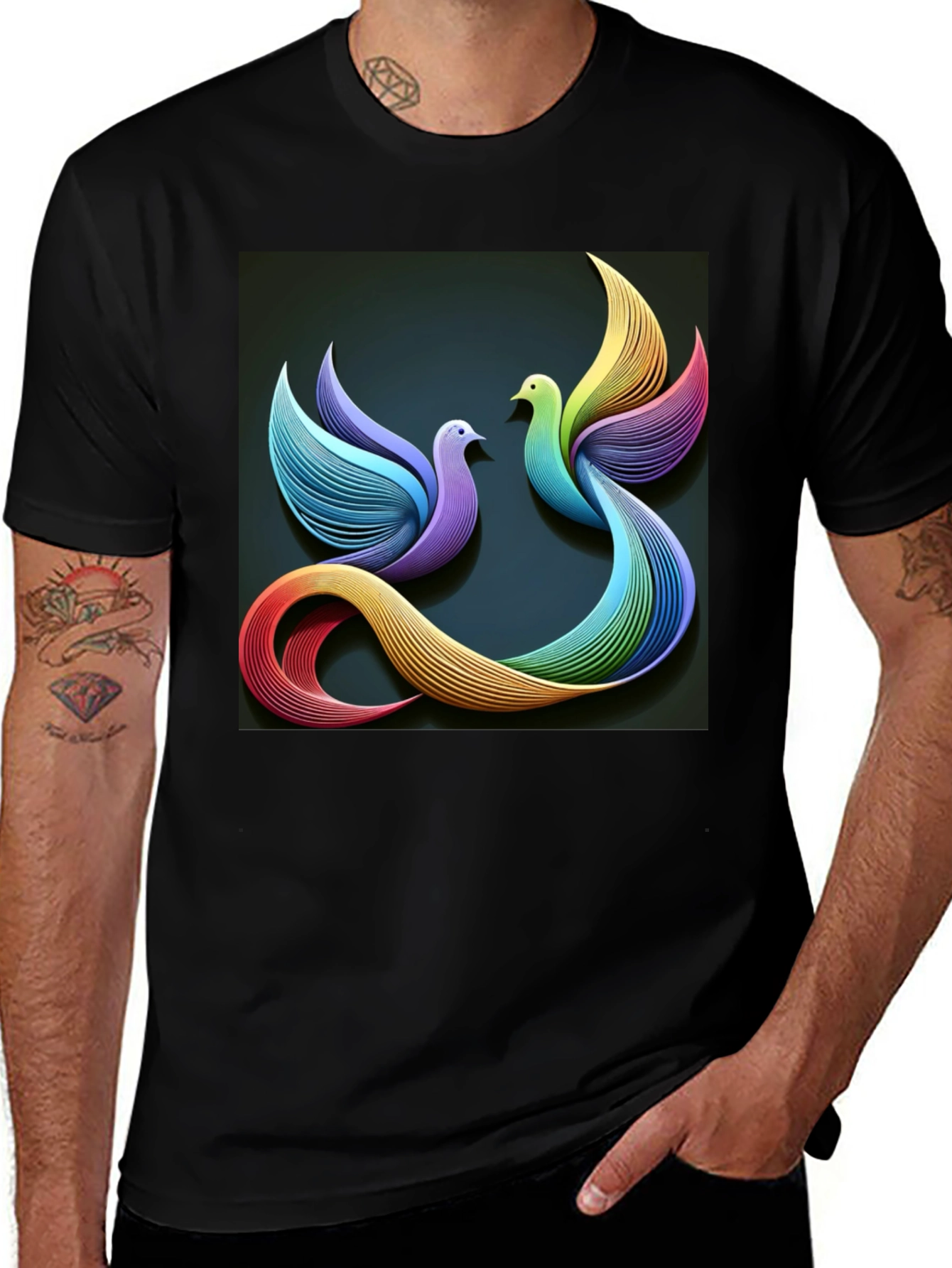 Black Rainbow Dove T-Shirt main image