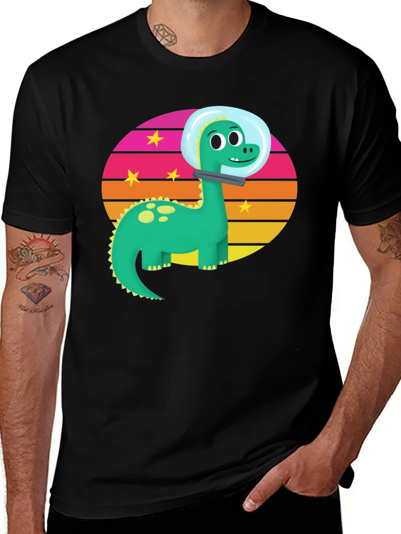 Black Dino Astronaut Graphic T-Shirt main image