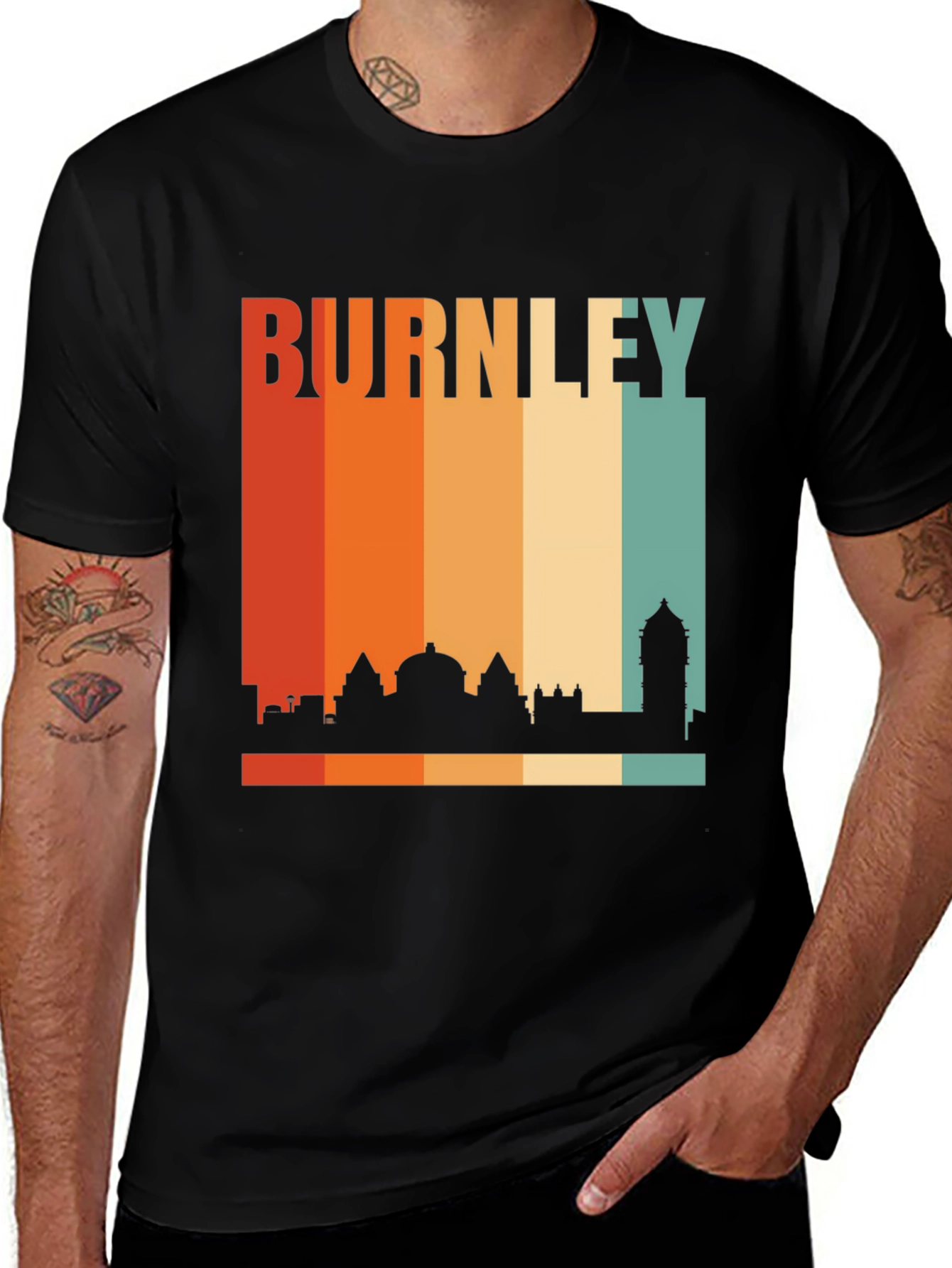 Burnley Skyline Retro Black T-Shirt