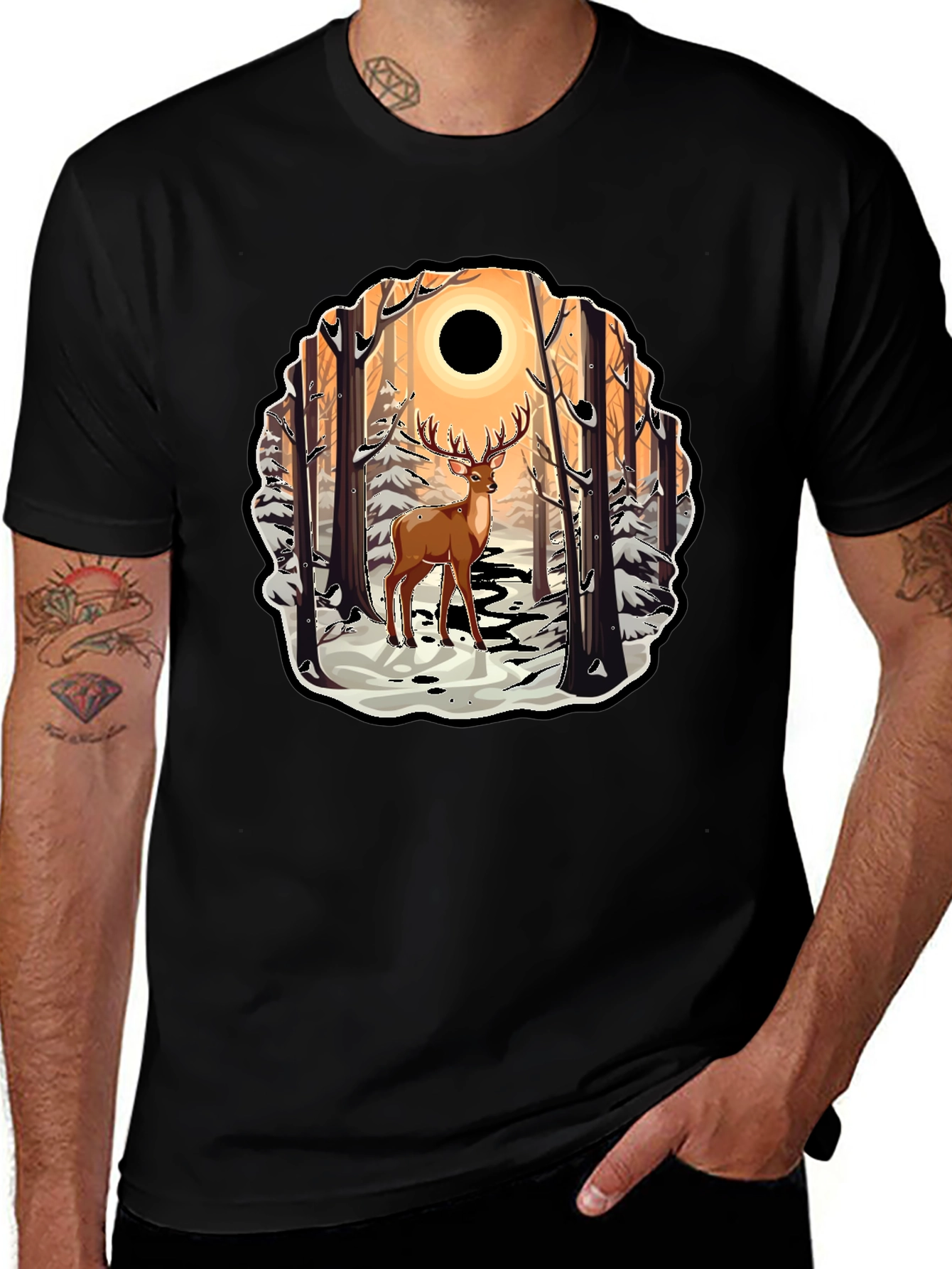 Variant 25 of Deer Eclipse Graphic Tee - Stylish Wildlife Print
