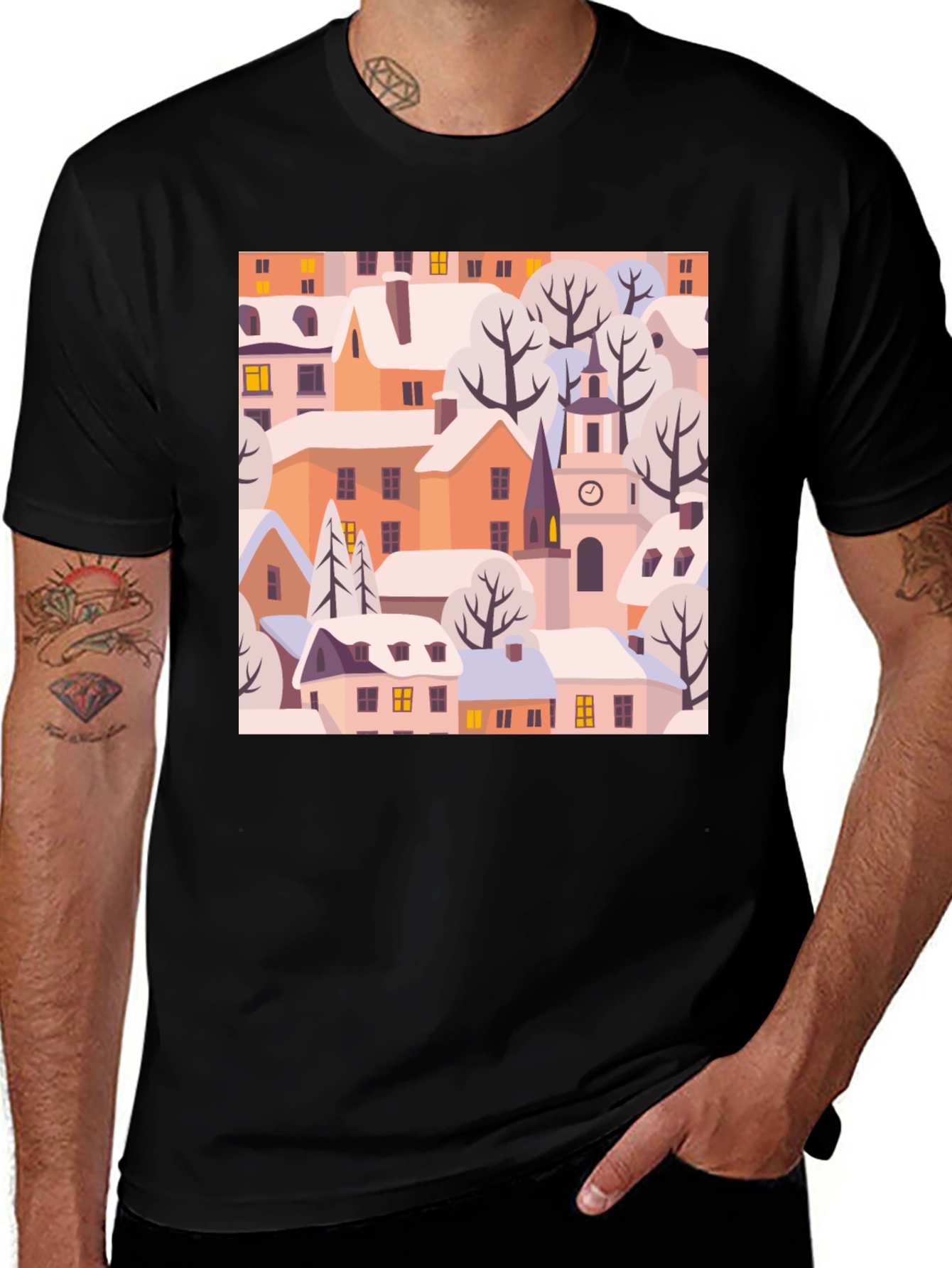 Variant 24 of Winter Village Graphic Tee - Black