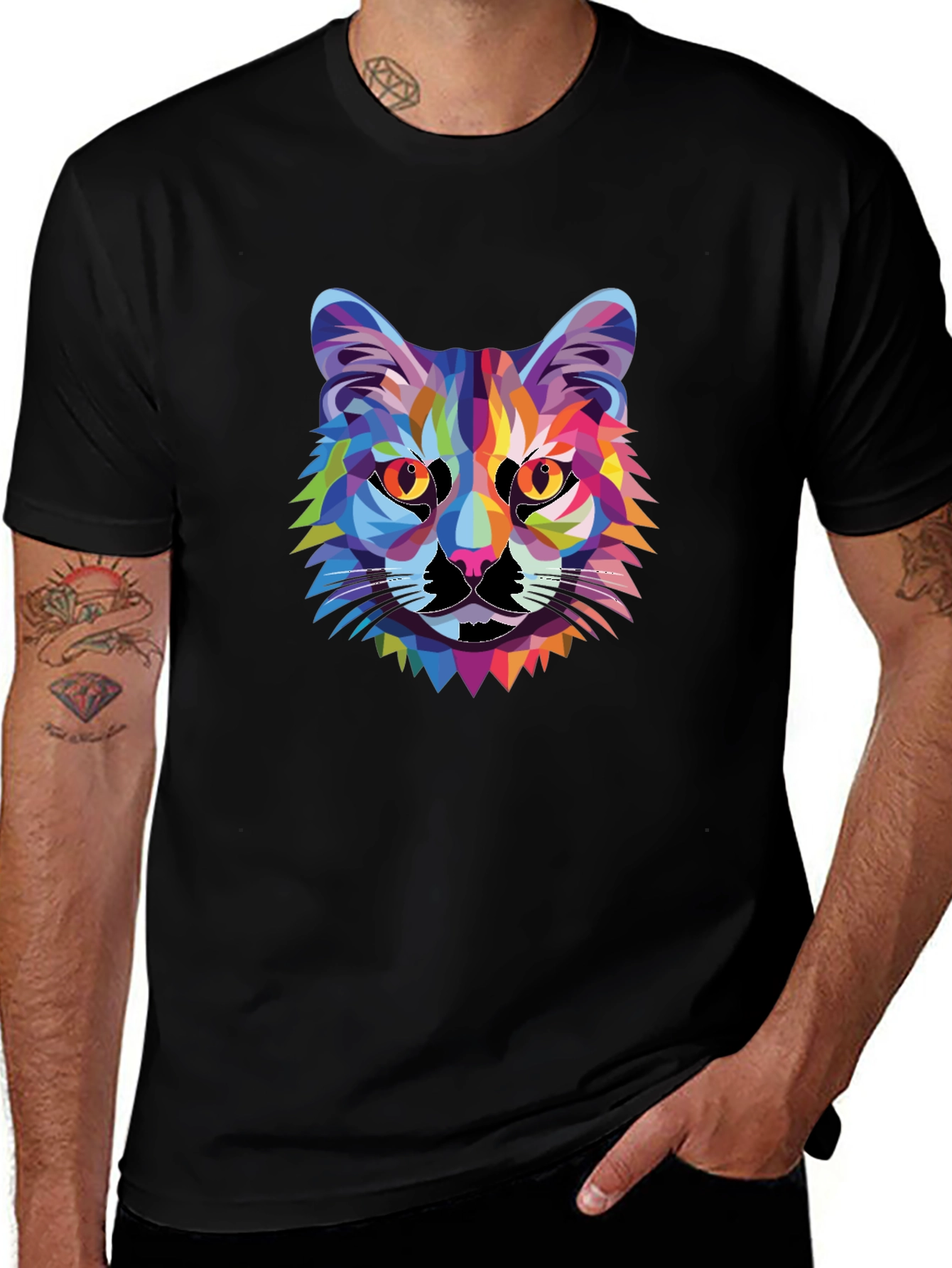 Variant 24 of Colorful Cat Head Graphic Print T-Shirt