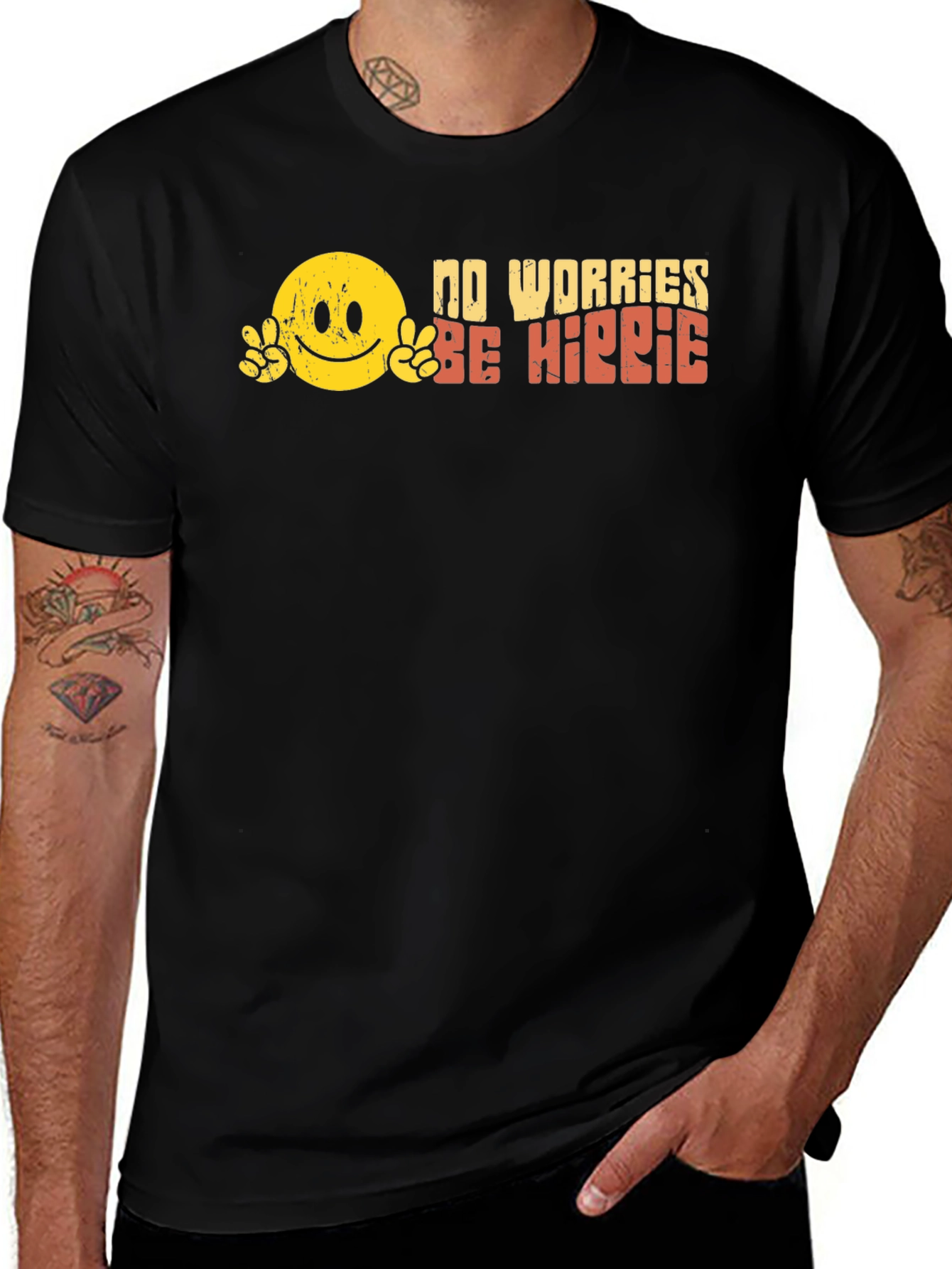 Variant 9 of No Worries Be Hippie Black Graphic Tee