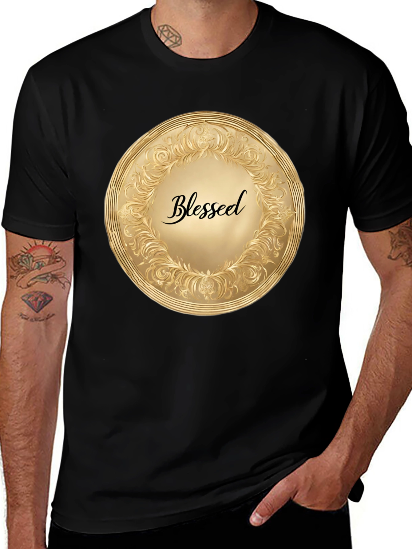 Variant 26 of Blessed Gold Medallion Black T-Shirt