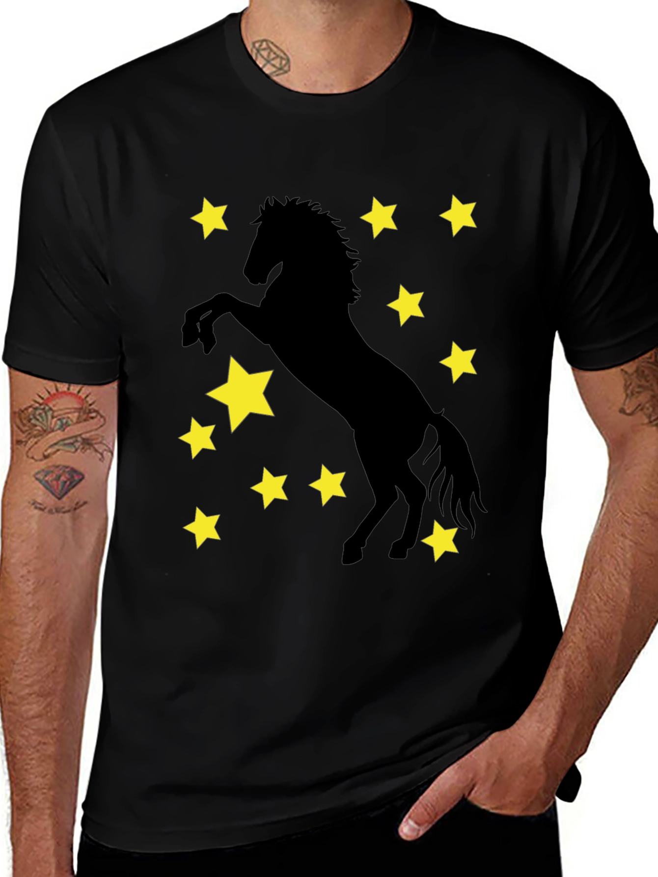 Variant 14 of Black Horse & Stars Graphic T-Shirt