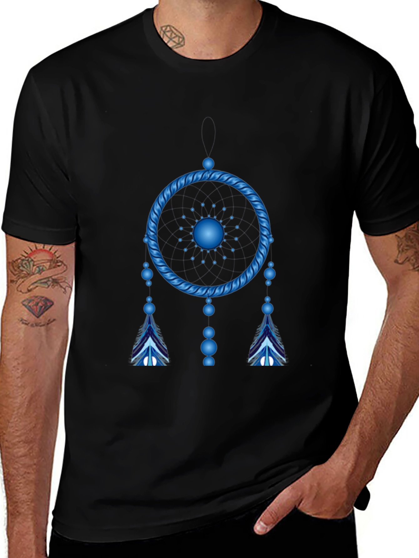 Variant 27 of Blue Dreamcatcher Graphic Black T-Shirt