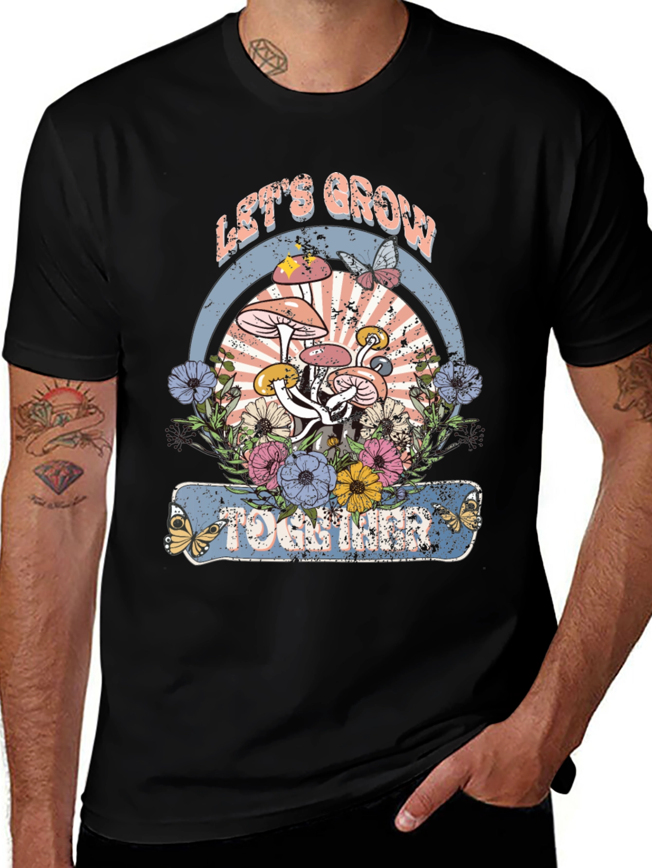 Variant 22 of Let's Grow Together Mushroom Graphic Tee