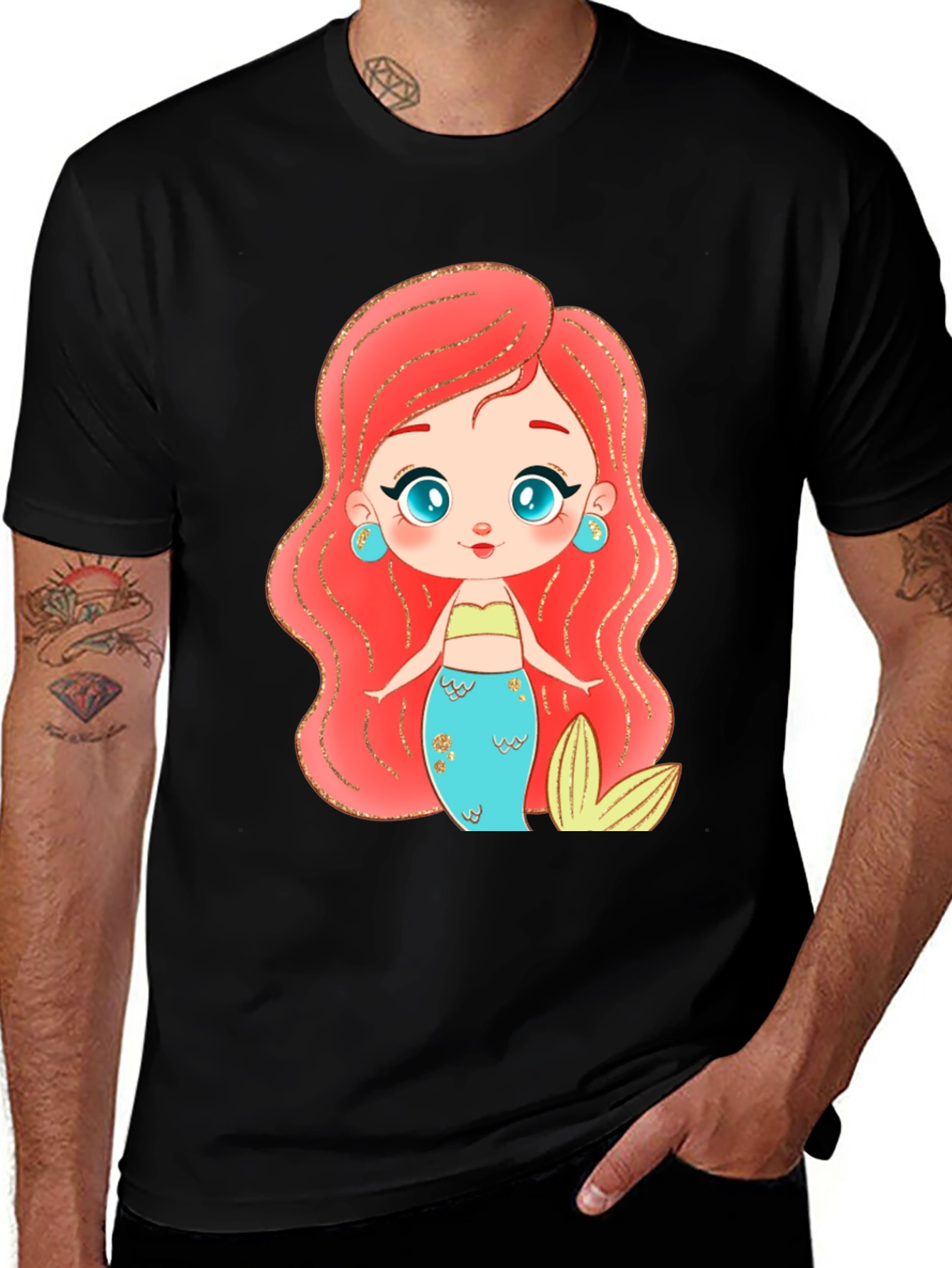 Variant 15 of Mermaid Cartoon Graphic Black T-Shirt