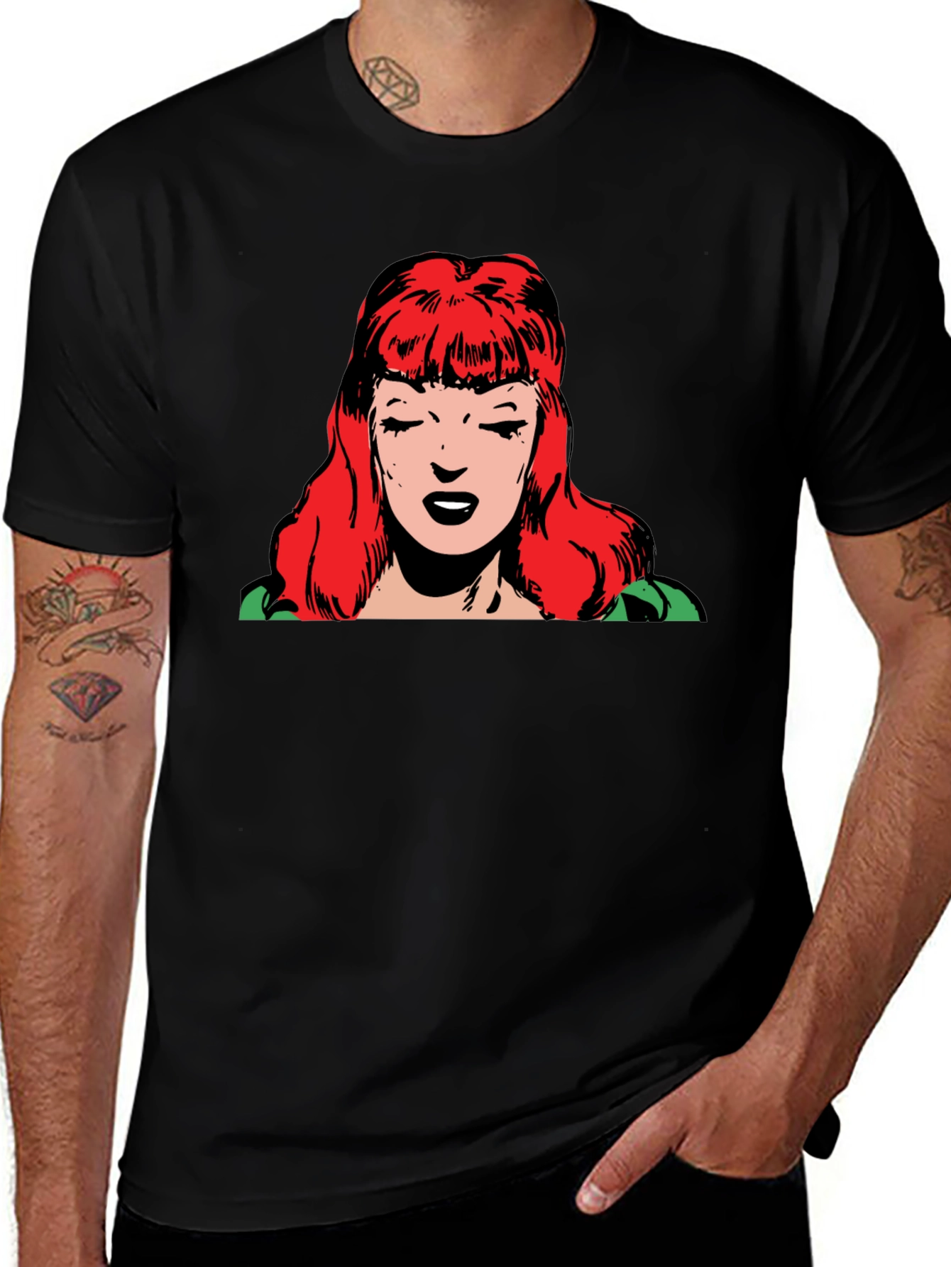 Variant 5 of Retro Comic Woman Black Graphic T-Shirt