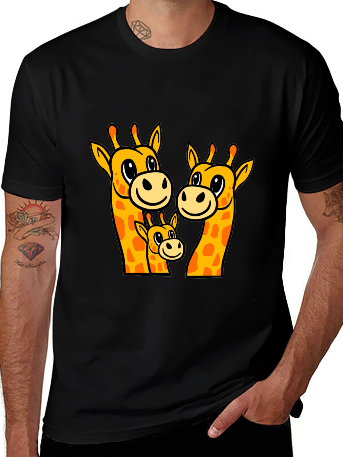 Variant 11 of Giraffe Family Graphic Tee - Black Cotton Comfort
