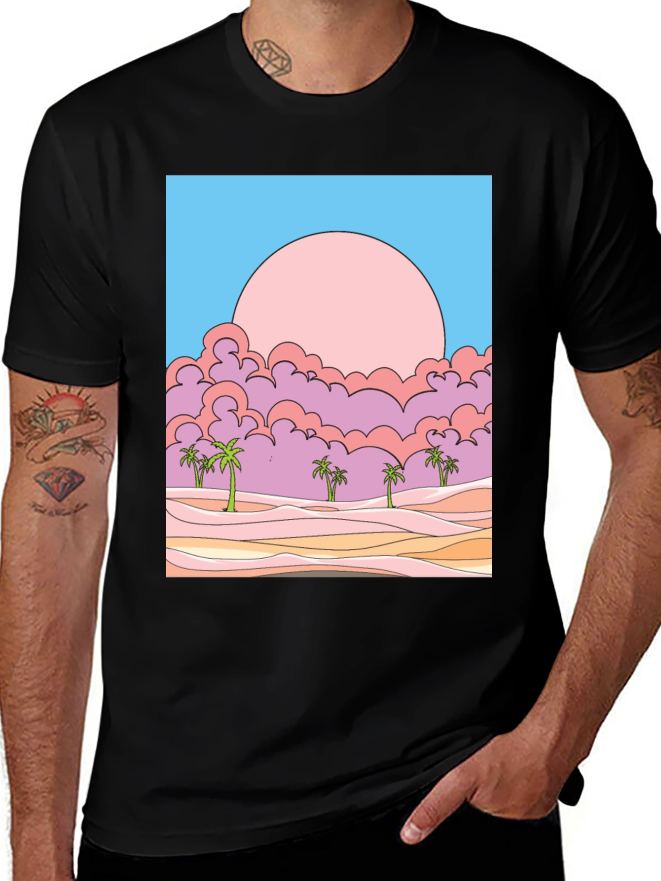 Variant 5 of Sunset Palms Graphic Tee - Retro Style