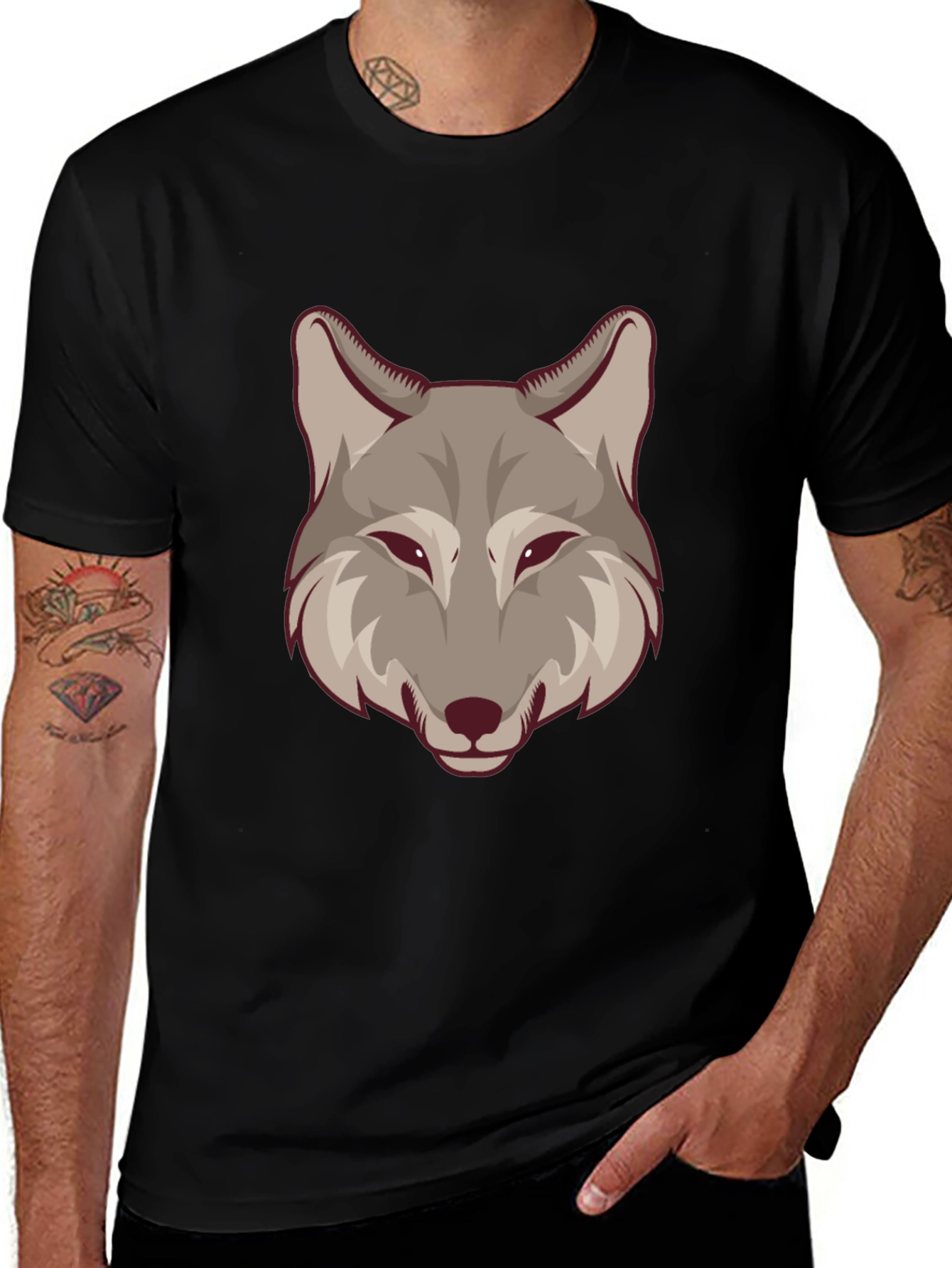 Variant 24 of Wolf Graphic Tee - Men's Black Crewneck T-Shirt