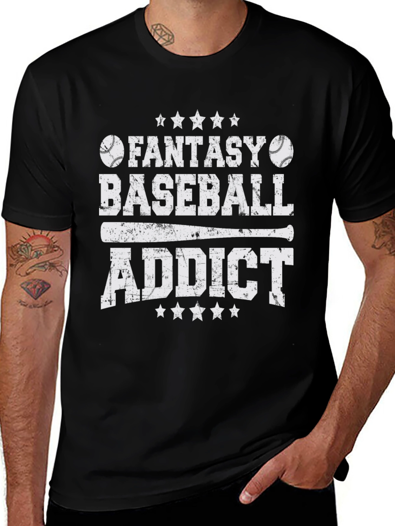 Black Fantasy Baseball Addict Graphic Tee main image