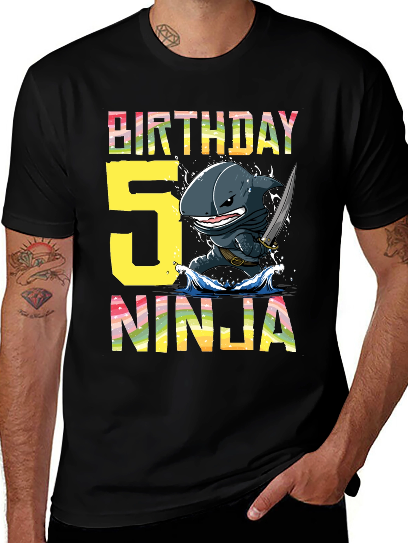 Variant 7 of Birthday 5 Ninja Shark T-Shirt
